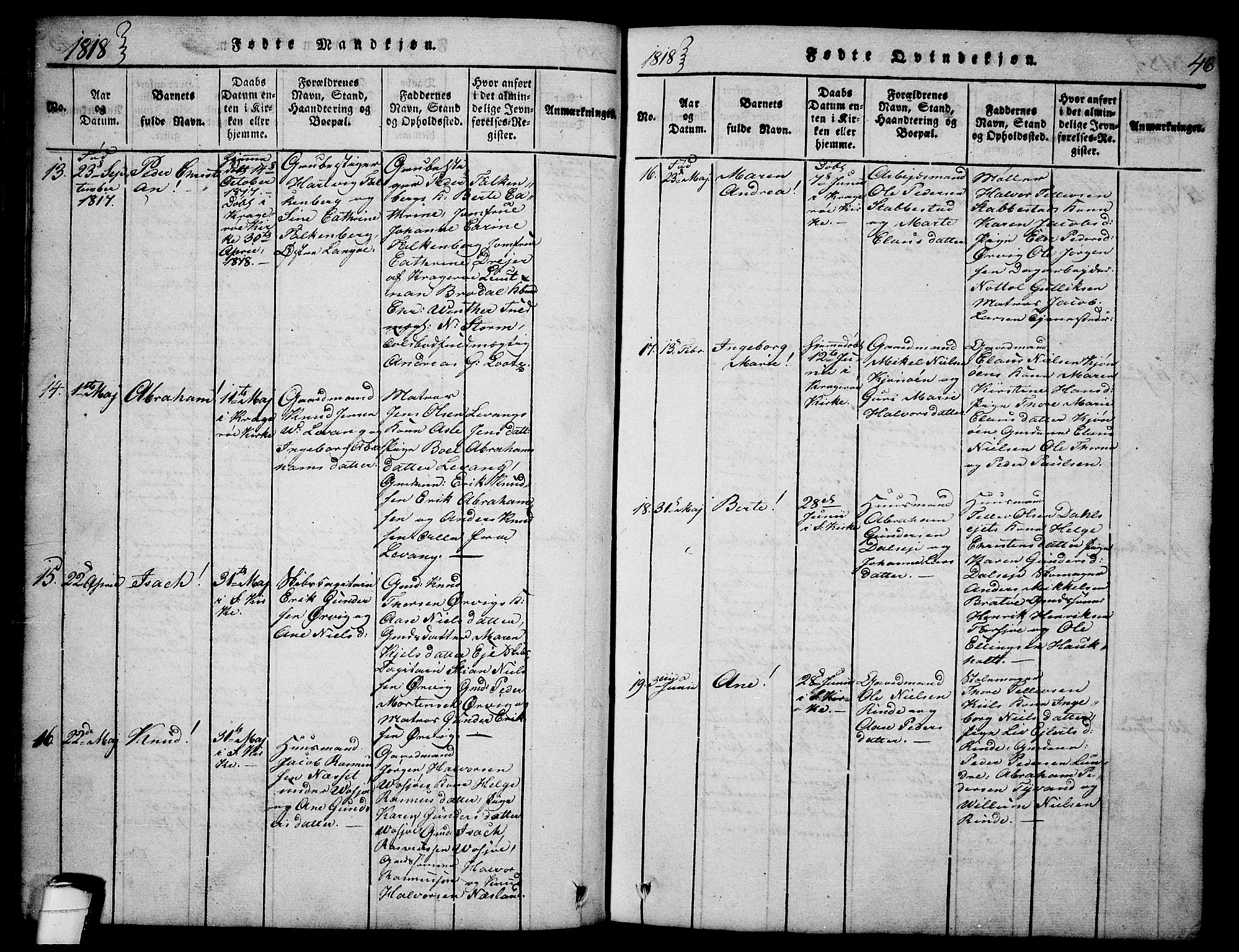 Sannidal kirkebøker, AV/SAKO-A-296/F/Fa/L0004: Parish register (official) no. 4, 1814-1829, p. 46