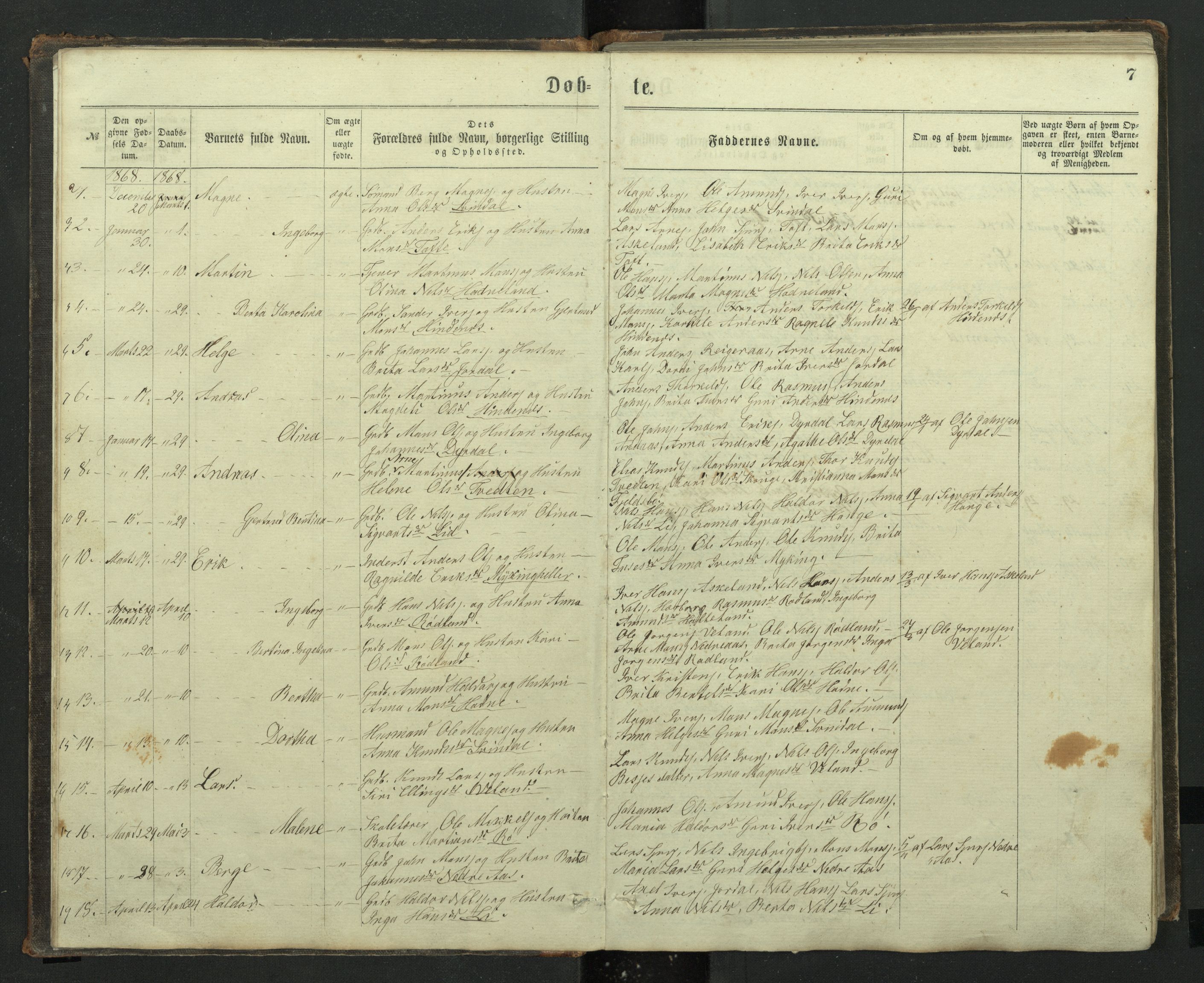 Lindås Sokneprestembete, SAB/A-76701/H/Hab: Parish register (copy) no. E 2, 1867-1892, p. 6b-7a