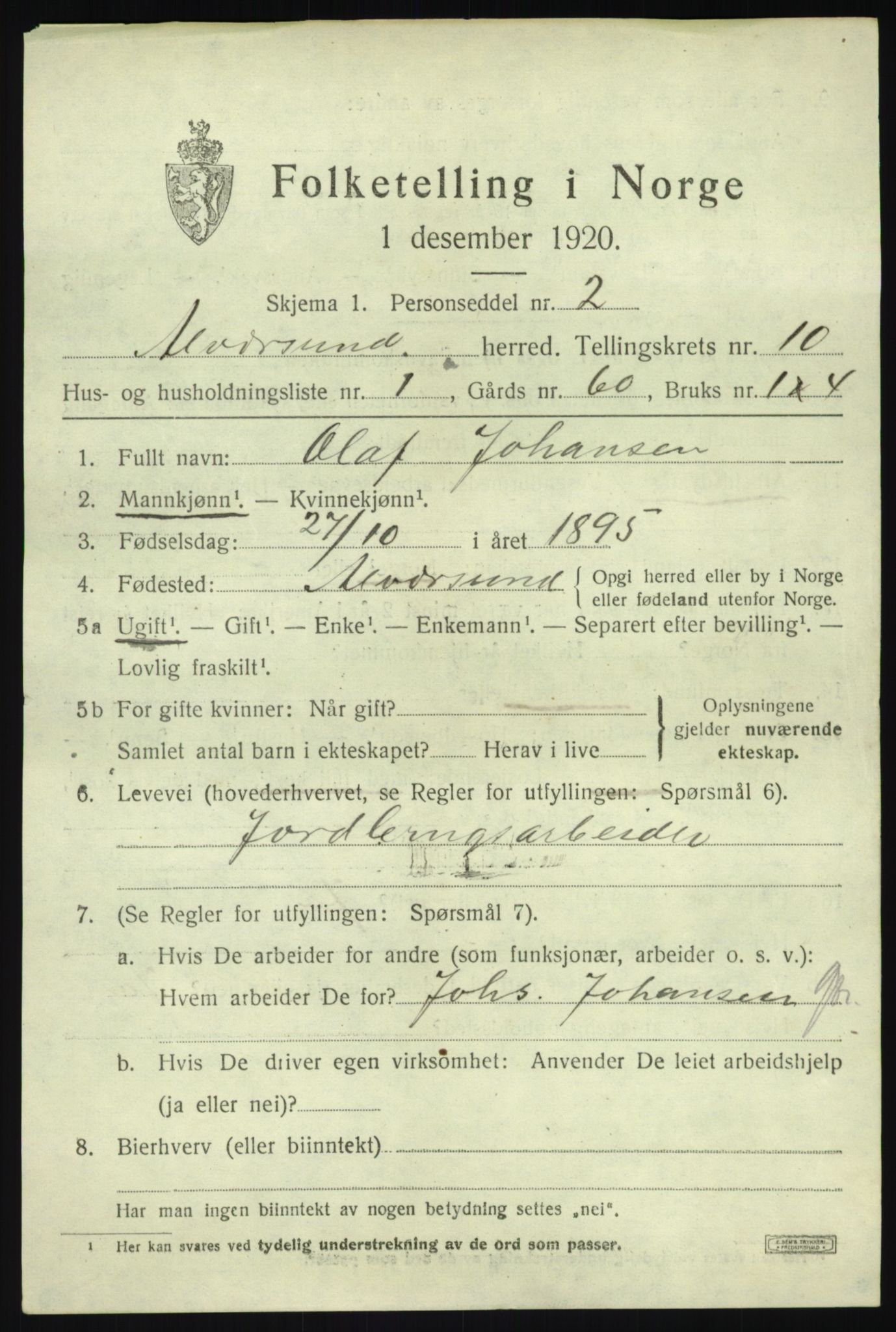 SAB, 1920 census for Alversund, 1920, p. 6236