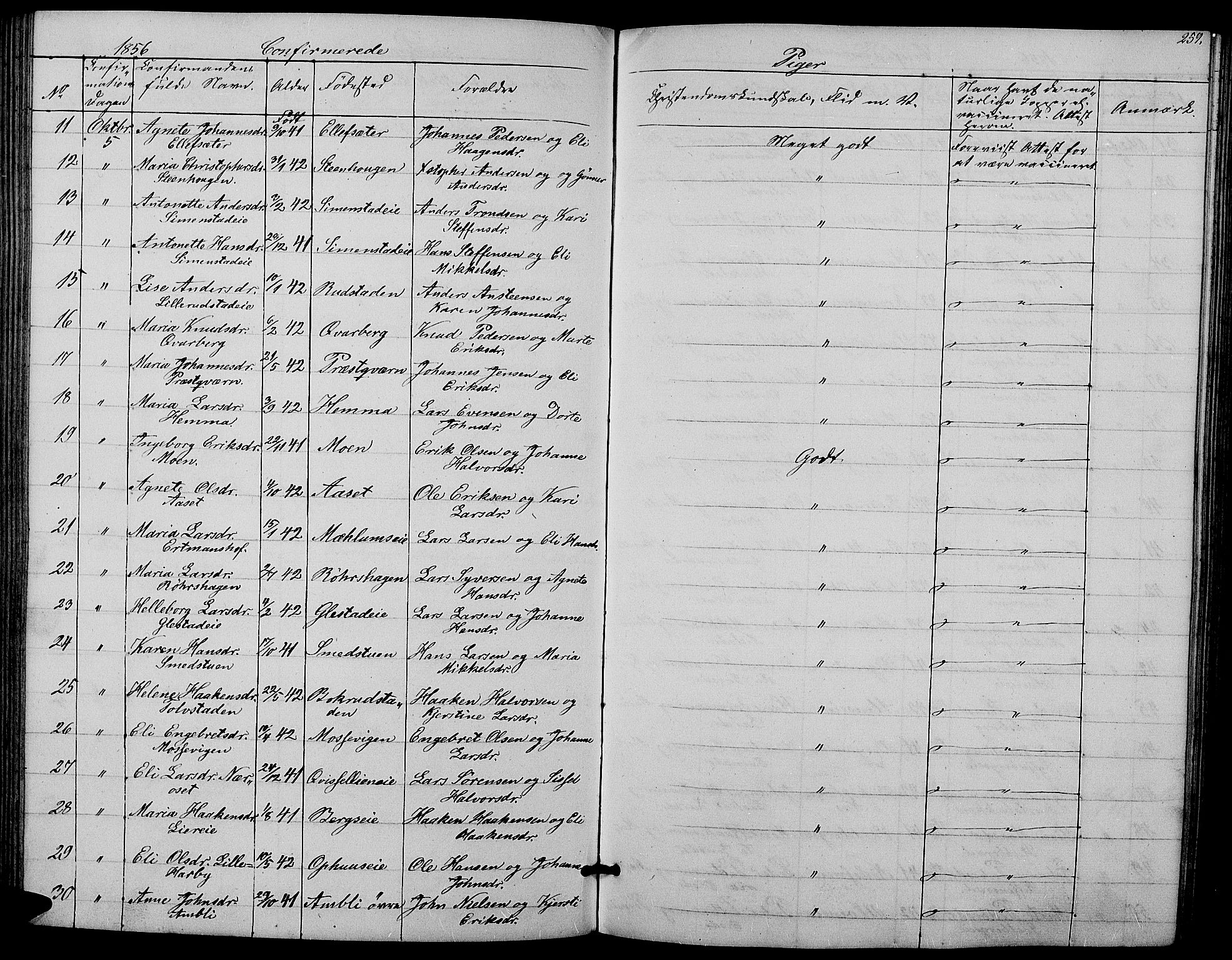 Ringsaker prestekontor, SAH/PREST-014/L/La/L0006: Parish register (copy) no. 6, 1851-1860, p. 259