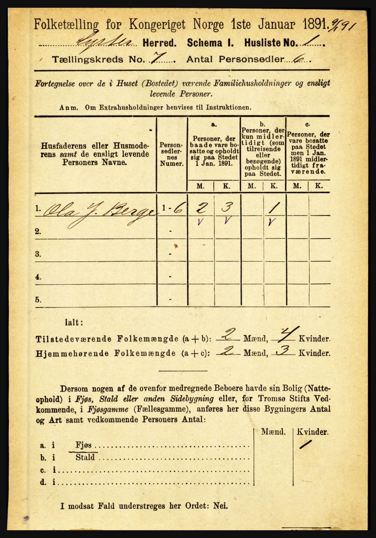 RA, 1891 census for 1426 Luster, 1891, p. 2600