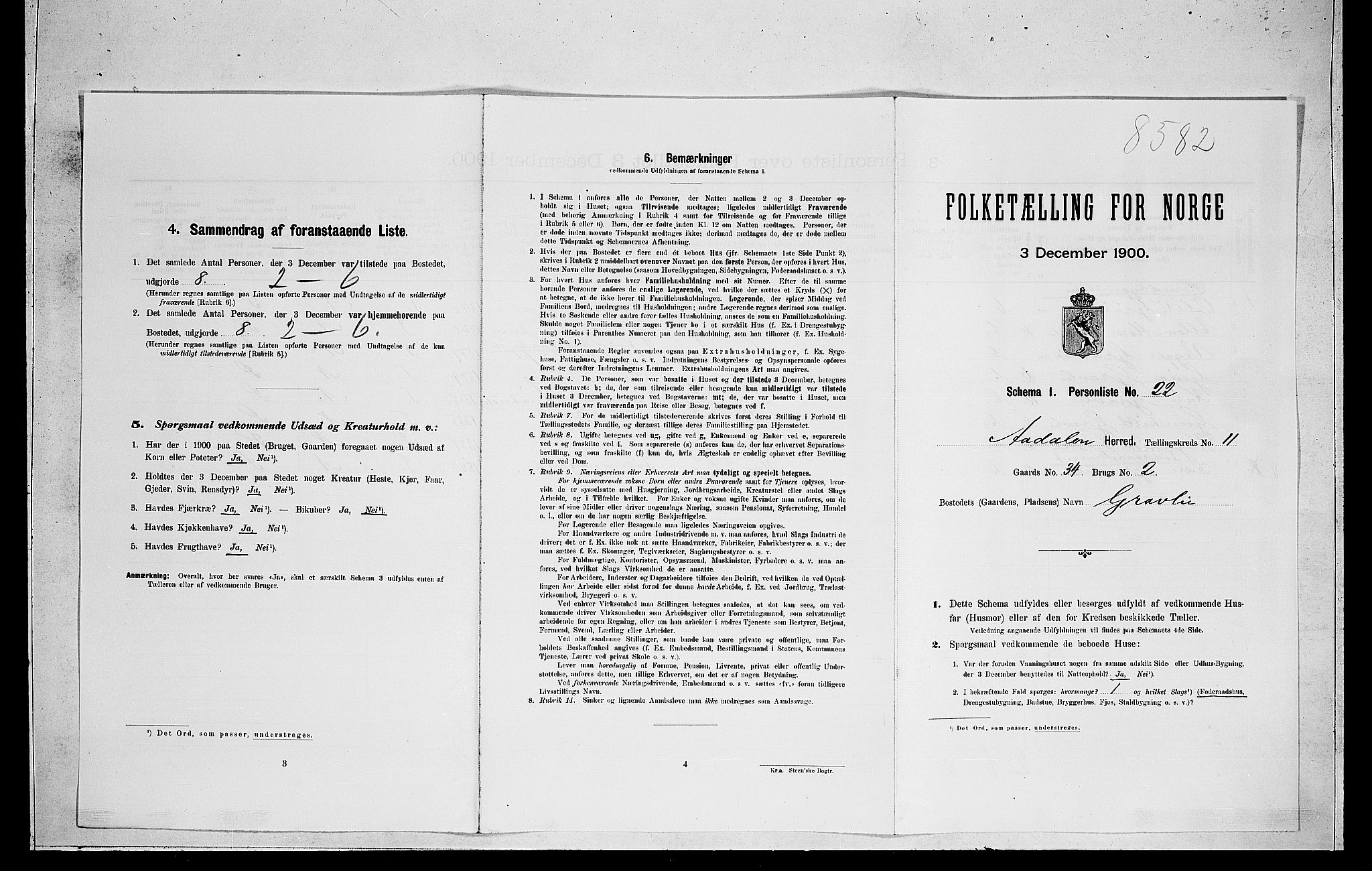 RA, 1900 census for Ådal, 1900, p. 782