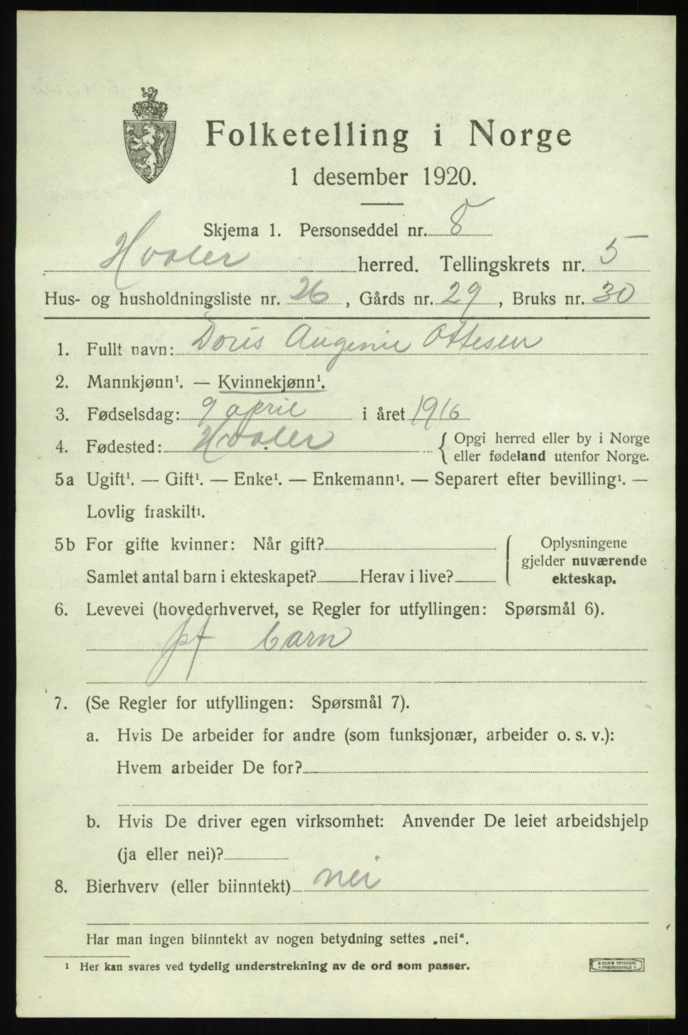 SAO, 1920 census for Hvaler, 1920, p. 5366