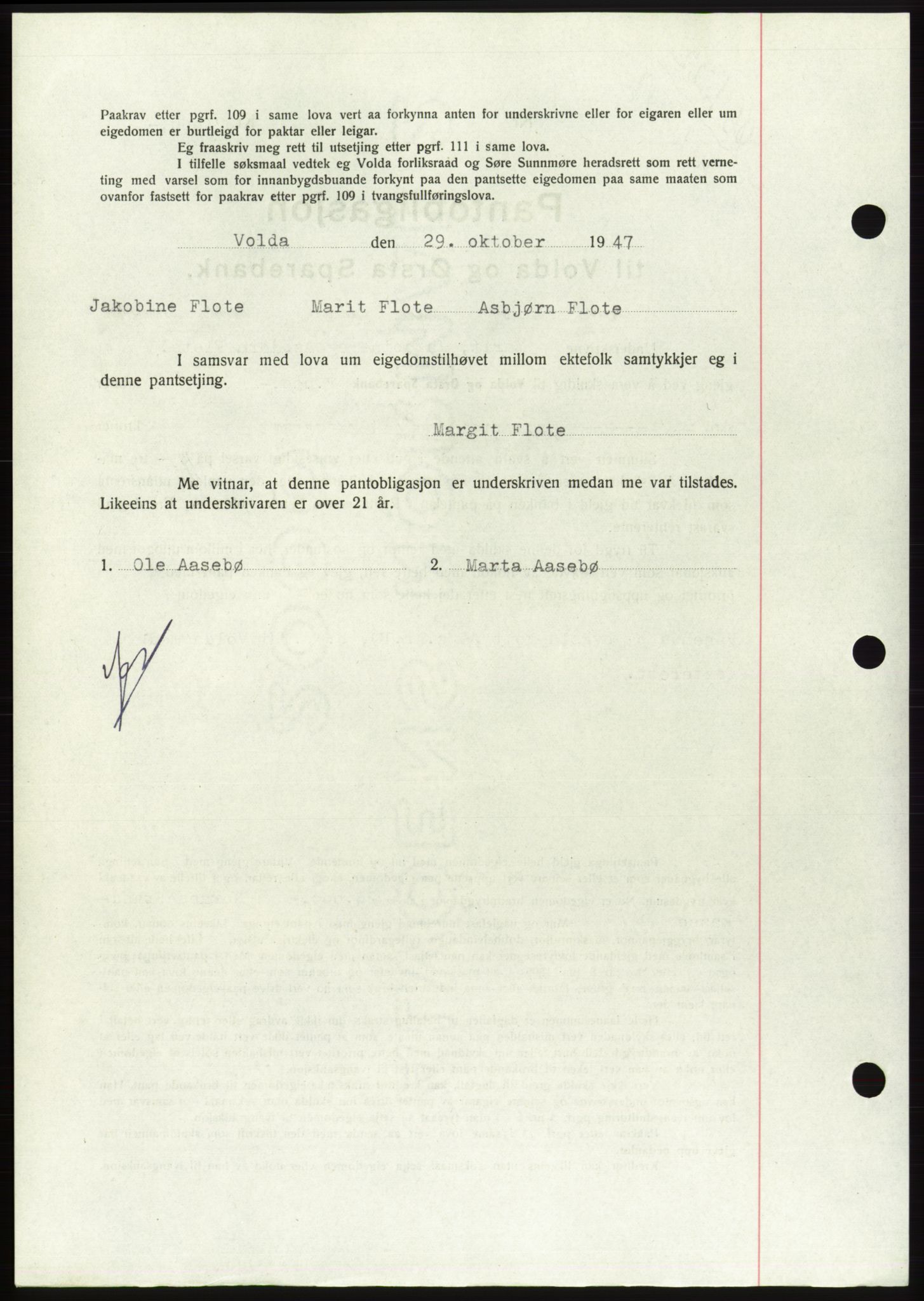 Søre Sunnmøre sorenskriveri, AV/SAT-A-4122/1/2/2C/L0115: Mortgage book no. 3B, 1947-1948, Diary no: : 1522/1947