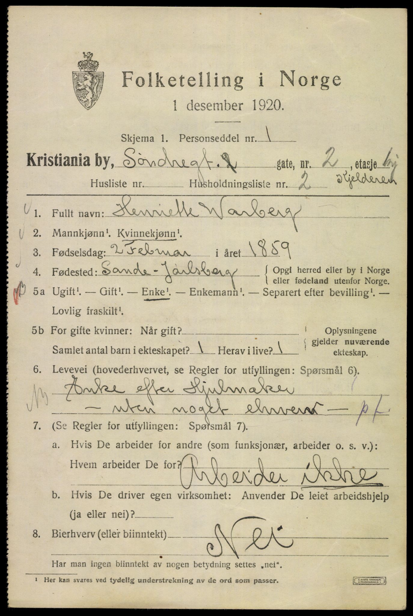 SAO, 1920 census for Kristiania, 1920, p. 561731