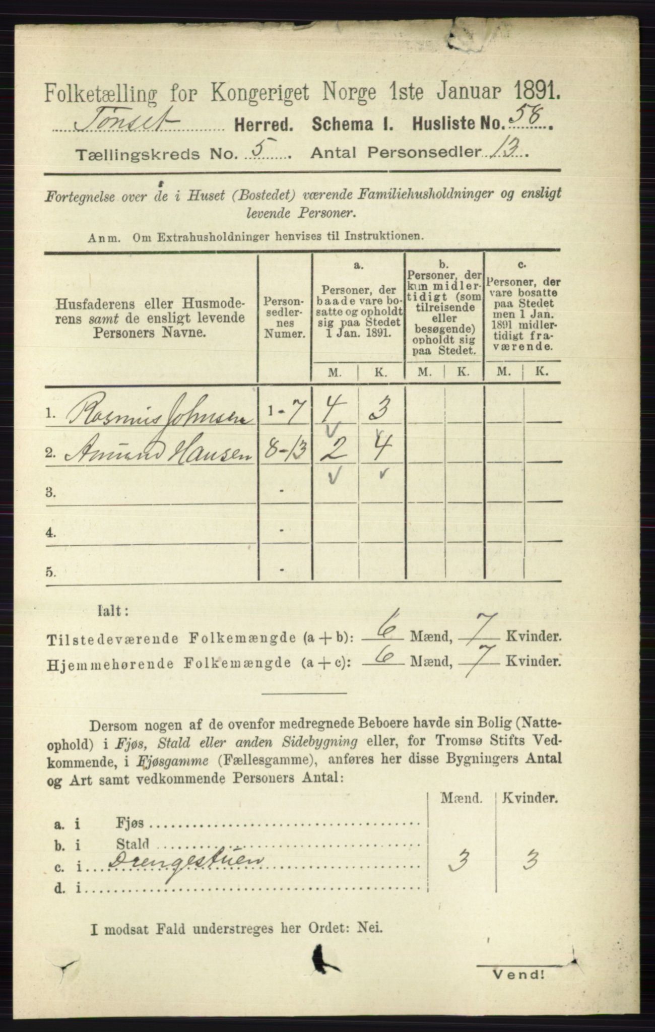 RA, 1891 census for 0437 Tynset, 1891, p. 1071