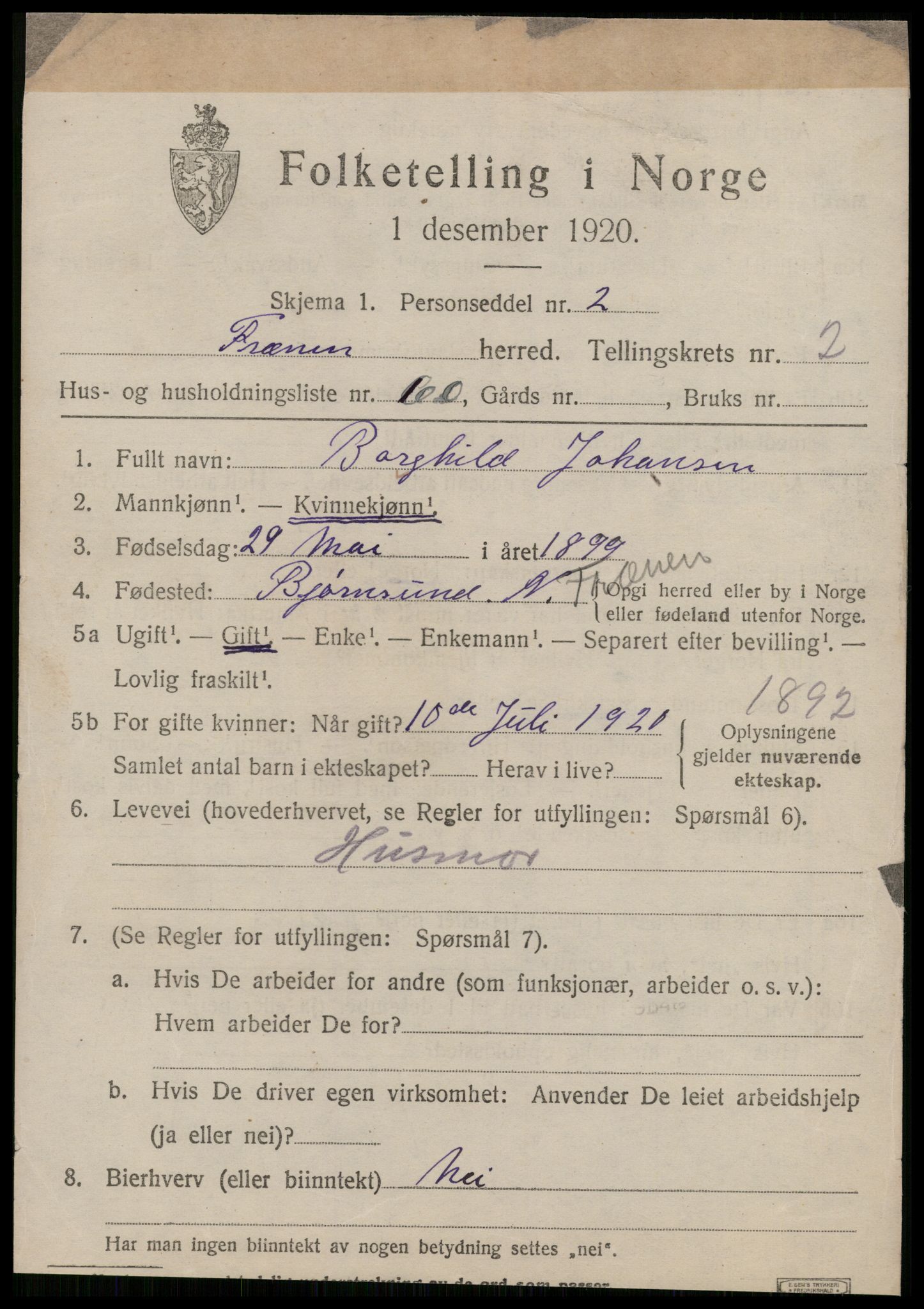 SAT, 1920 census for Fræna, 1920, p. 2303