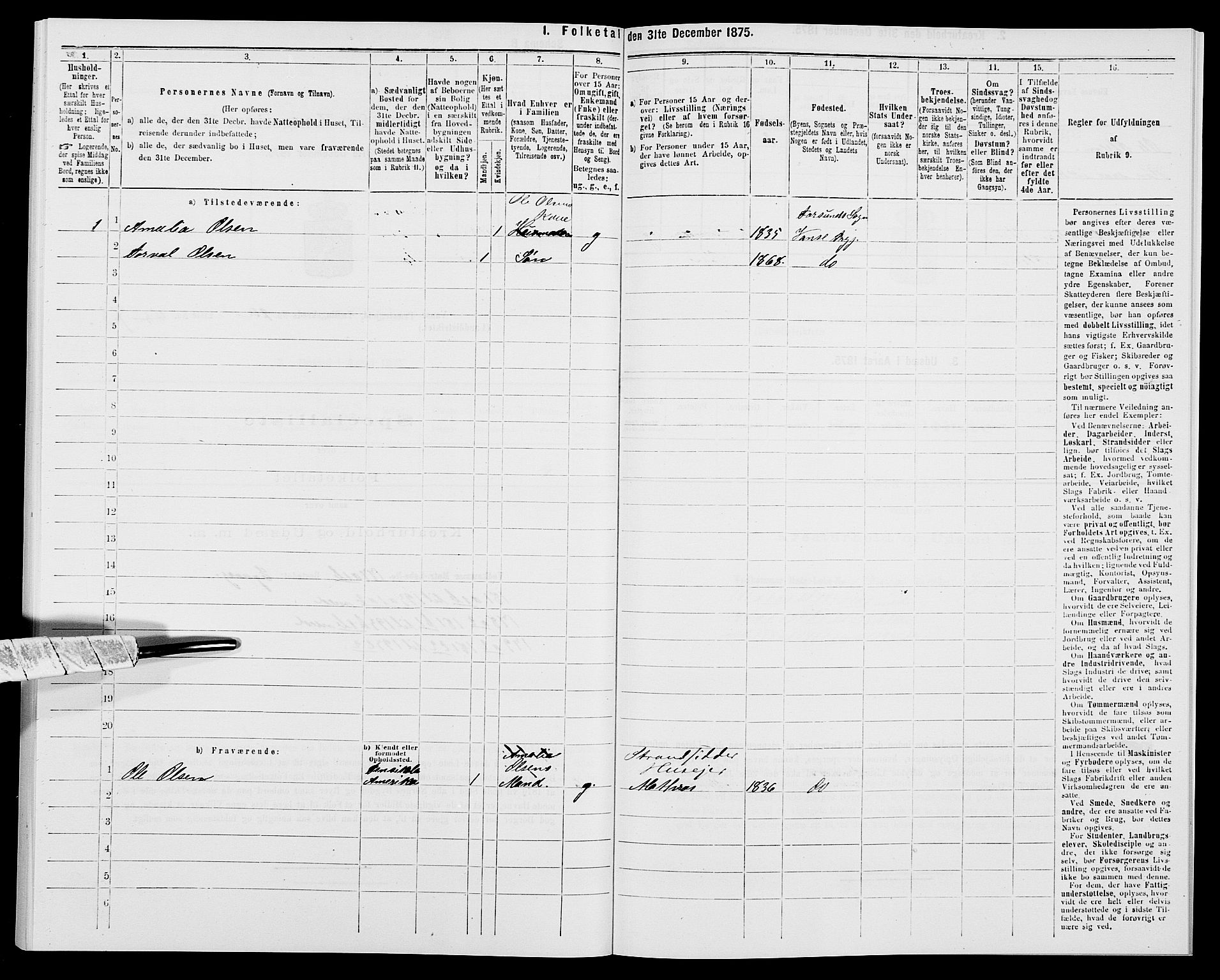 SAK, 1875 census for 1041L Vanse/Vanse og Farsund, 1875, p. 447