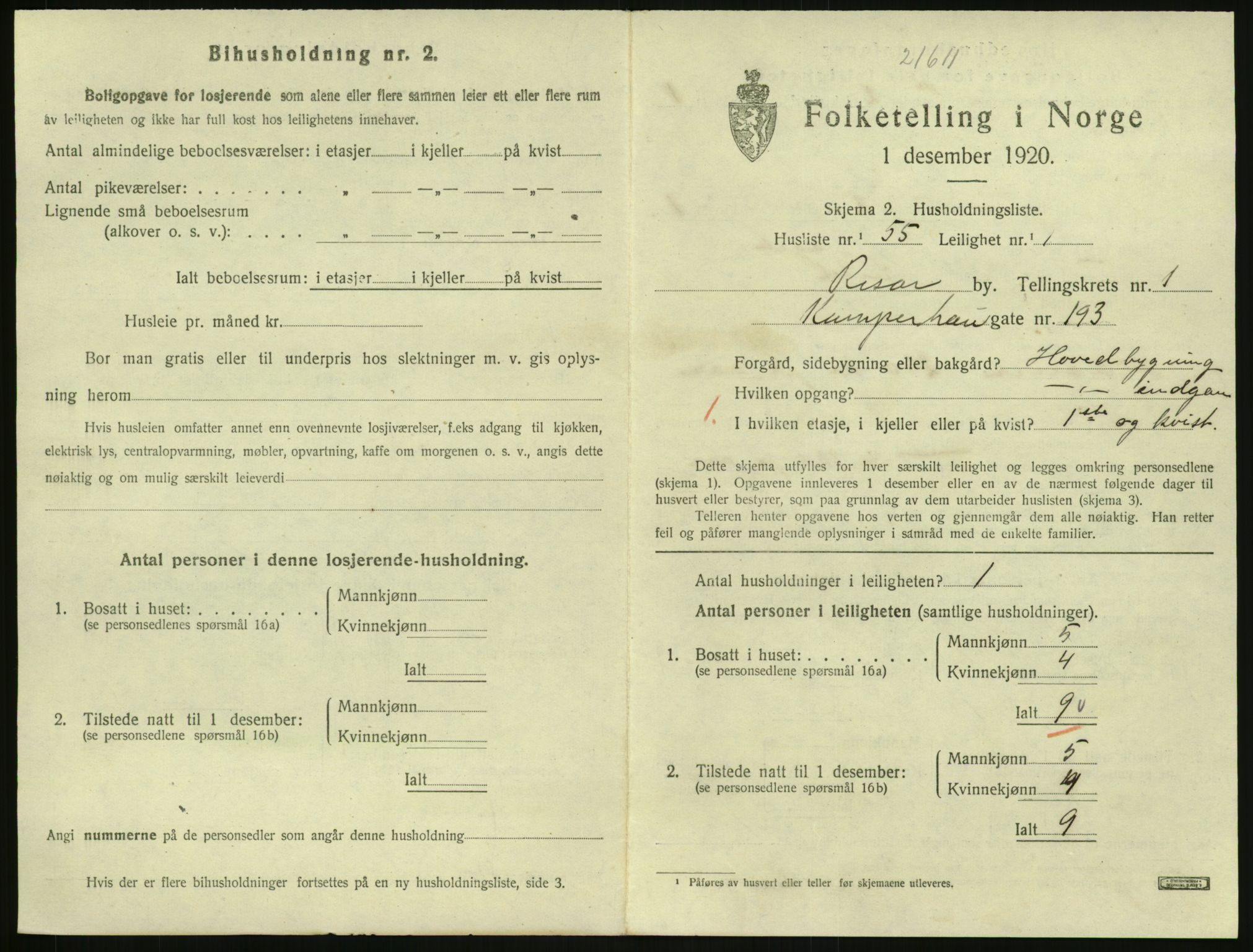SAK, 1920 census for Risør, 1920, p. 1473