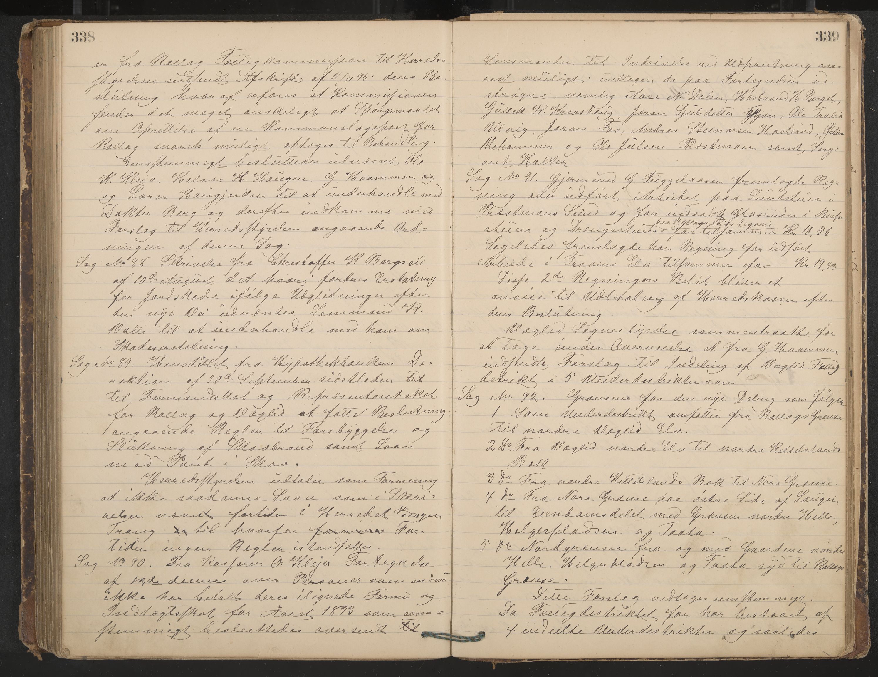 Rollag formannskap og sentraladministrasjon, IKAK/0632021-2/A/Aa/L0003: Møtebok, 1884-1897, p. 338-339