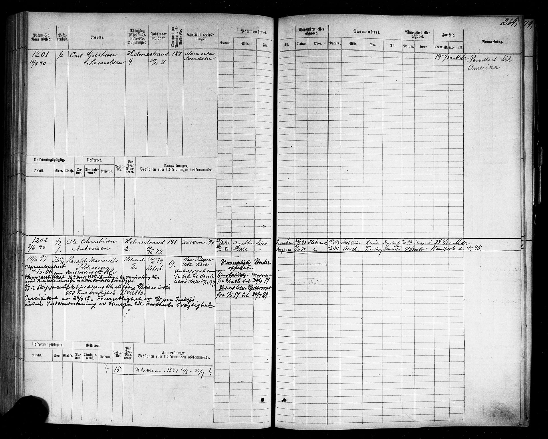 Holmestrand innrulleringskontor, SAKO/A-1151/F/Fc/L0003: Hovedrulle, 1872-1921, p. 275