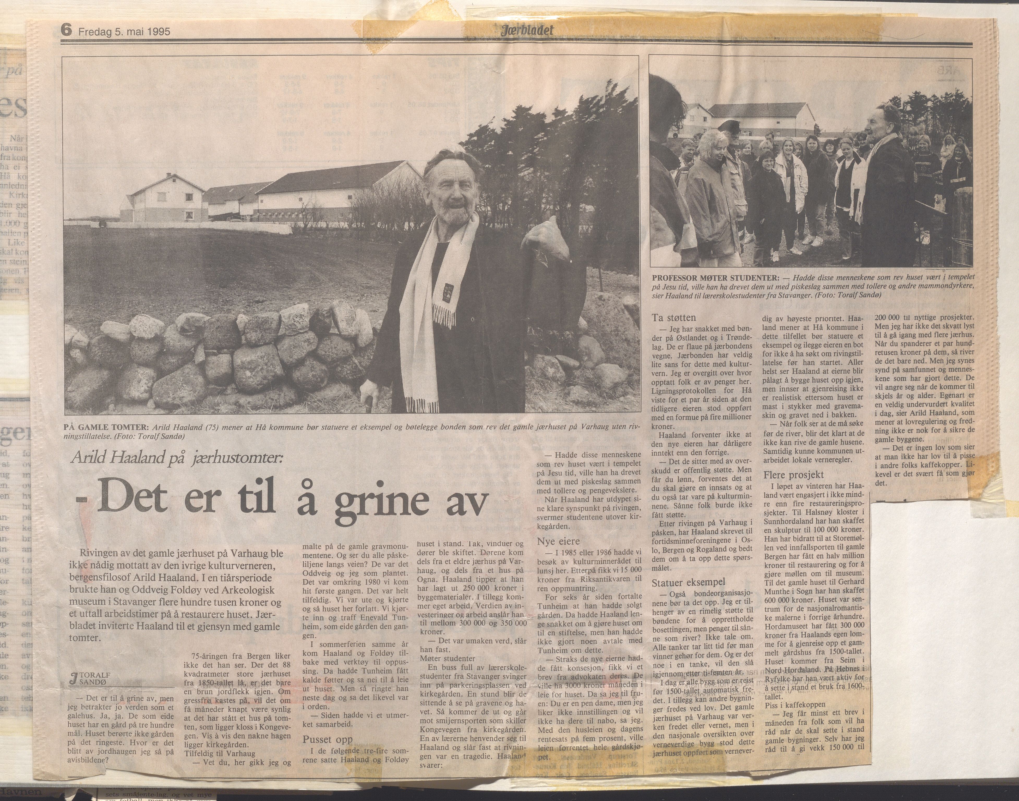 Hå kommune - Kulturetaten, IKAR/A-304/Ub/Ubc/L0009: Avisutklipp - Diverse, 1995