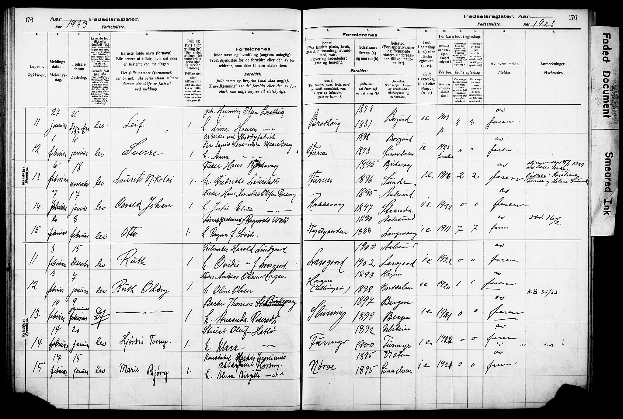 Ministerialprotokoller, klokkerbøker og fødselsregistre - Møre og Romsdal, SAT/A-1454/528/L0442: Birth register no. 528.II.4.1, 1916-1924, p. 176