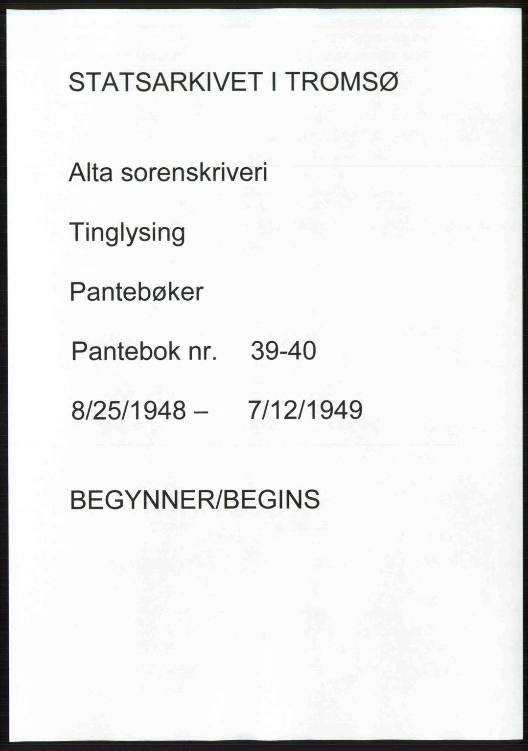 Alta fogderi/sorenskriveri, SATØ/SATØ-5/1/K/Kd/L0037pantebok: Mortgage book no. 39-40, 1948-1949