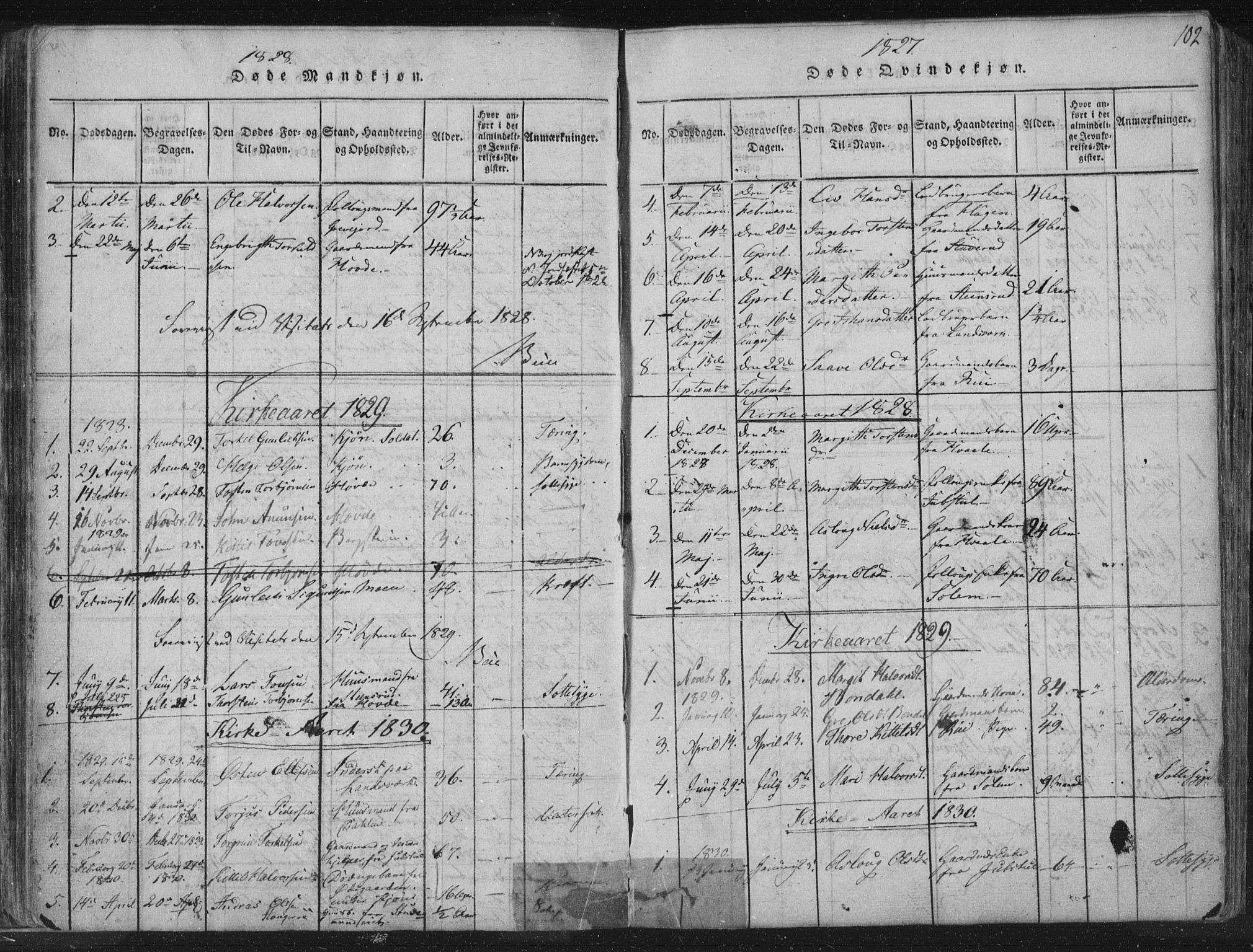 Hjartdal kirkebøker, SAKO/A-270/F/Fc/L0001: Parish register (official) no. III 1, 1815-1843, p. 102