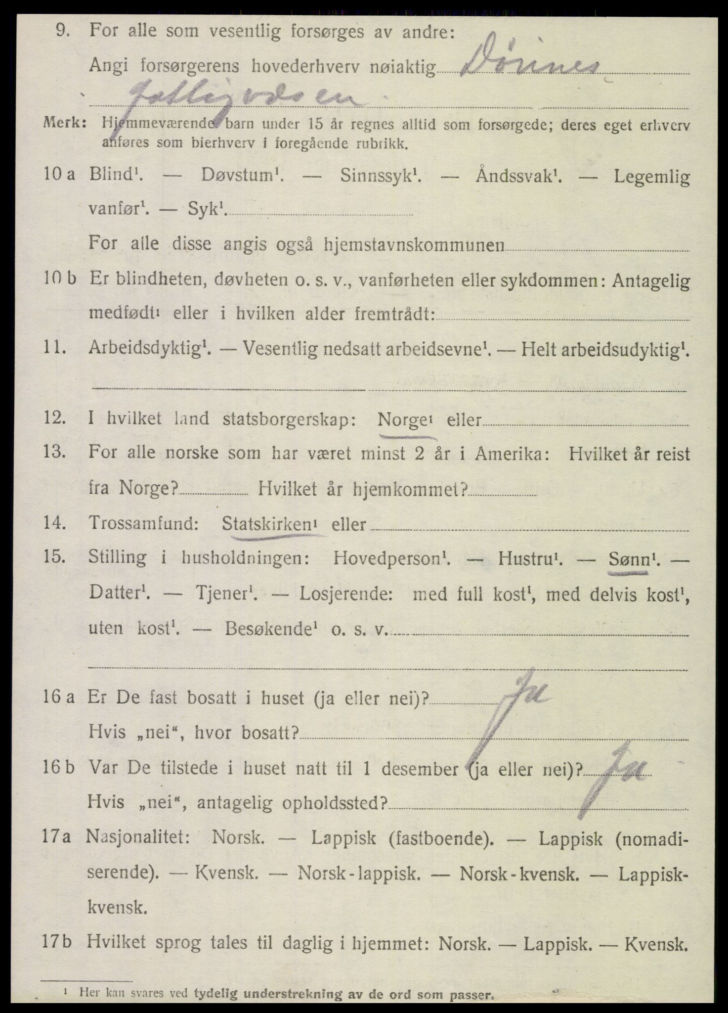 SAT, 1920 census for Dønnes, 1920, p. 3349