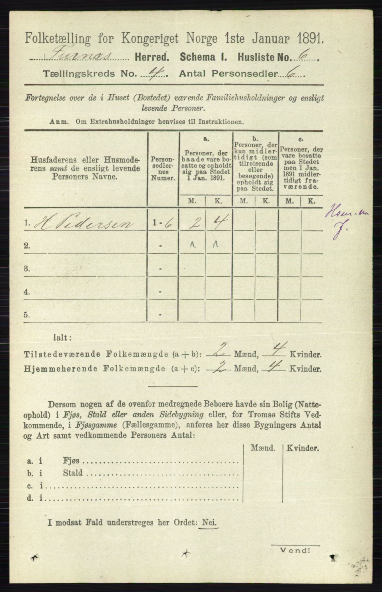 RA, Census 1891 for 0413 Furnes herred, 1891, p. 2359