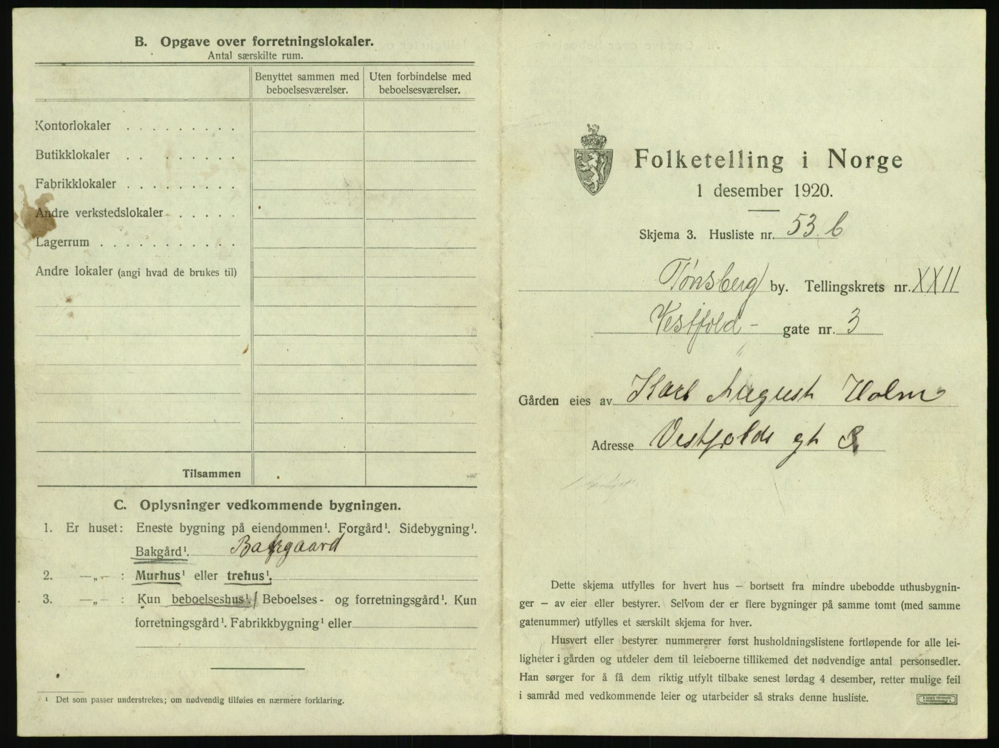 SAKO, 1920 census for Tønsberg, 1920, p. 2277