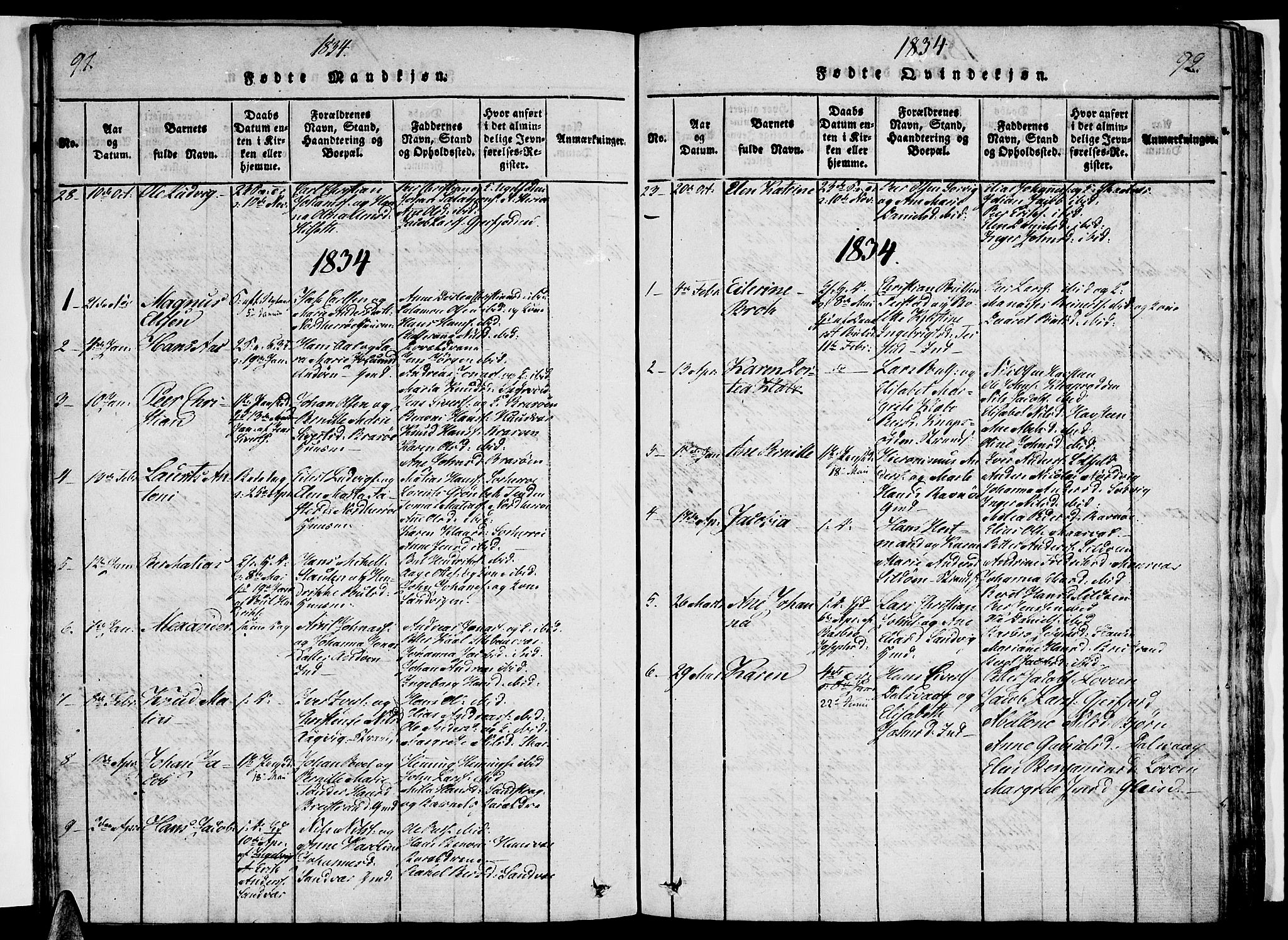 Ministerialprotokoller, klokkerbøker og fødselsregistre - Nordland, AV/SAT-A-1459/834/L0510: Parish register (copy) no. 834C01, 1820-1847, p. 91-92