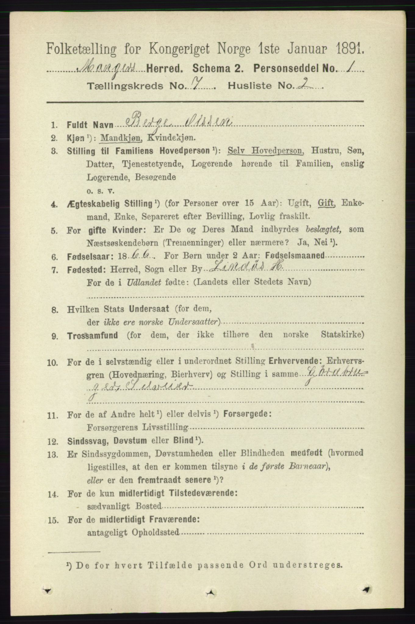 RA, 1891 census for 1261 Manger, 1891, p. 4365