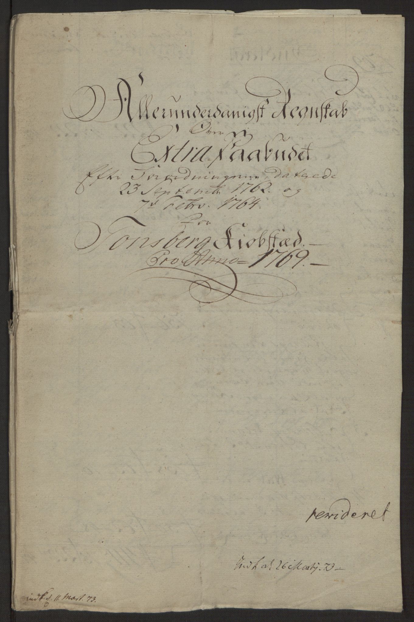 Rentekammeret inntil 1814, Reviderte regnskaper, Byregnskaper, RA/EA-4066/R/Rh/L0162/0001: [H4] Kontribusjonsregnskap / Ekstraskatt, Tønsberg, 1762-1772, p. 351