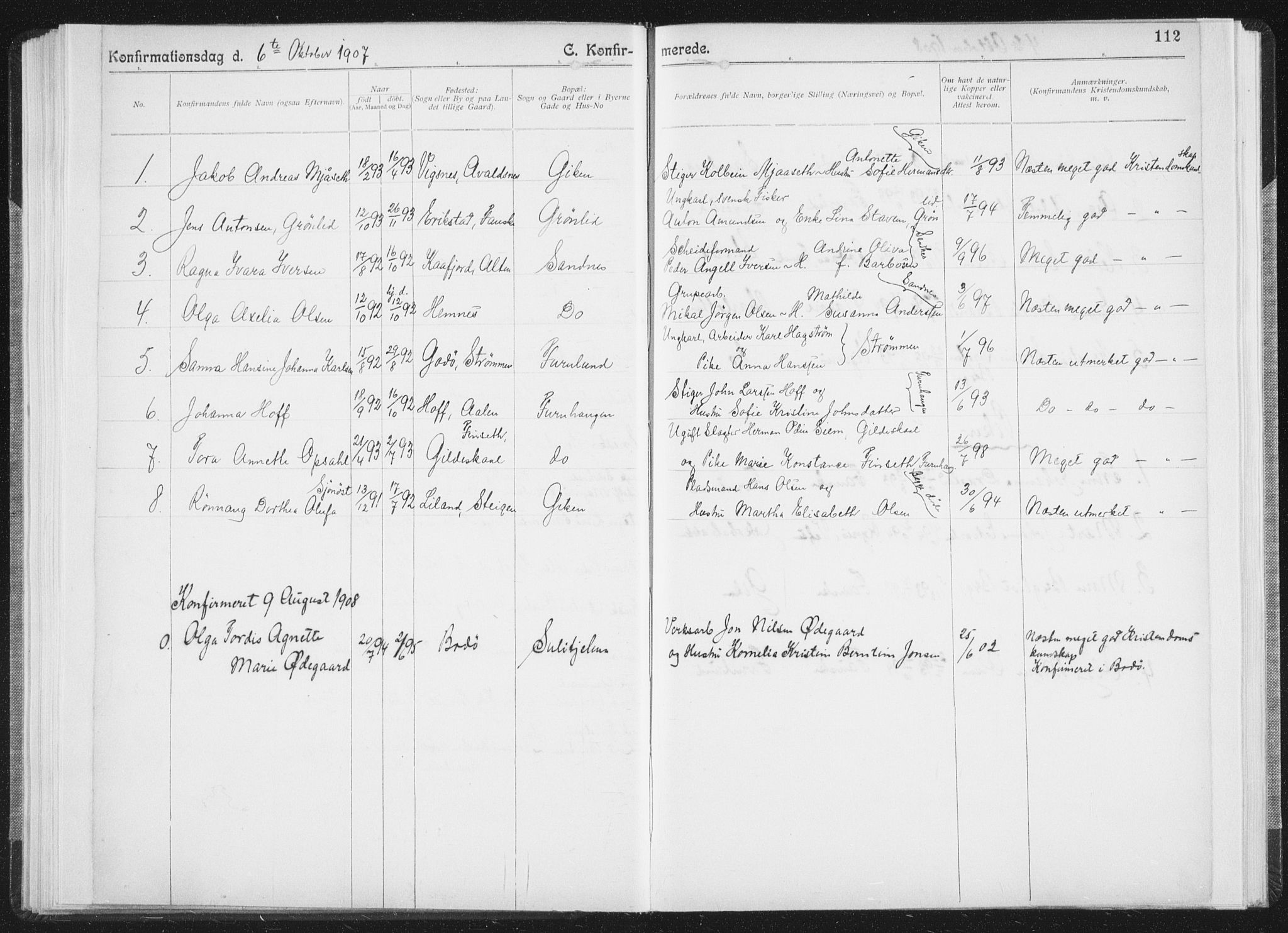 Ministerialprotokoller, klokkerbøker og fødselsregistre - Nordland, SAT/A-1459/850/L0711: Curate's parish register no. 850B01, 1902-1915, p. 112
