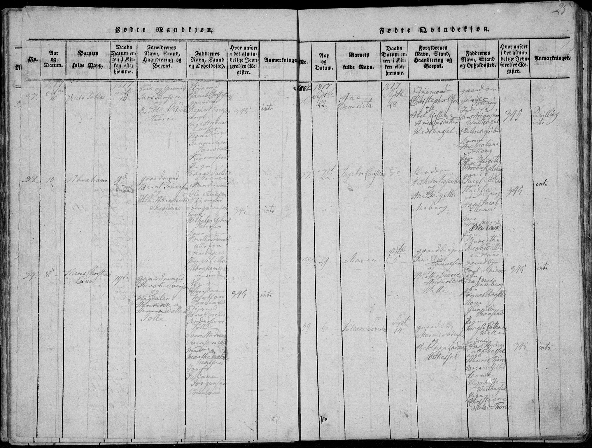 Lista sokneprestkontor, SAK/1111-0027/F/Fa/L0007: Parish register (official) no. A 7, 1816-1823, p. 25