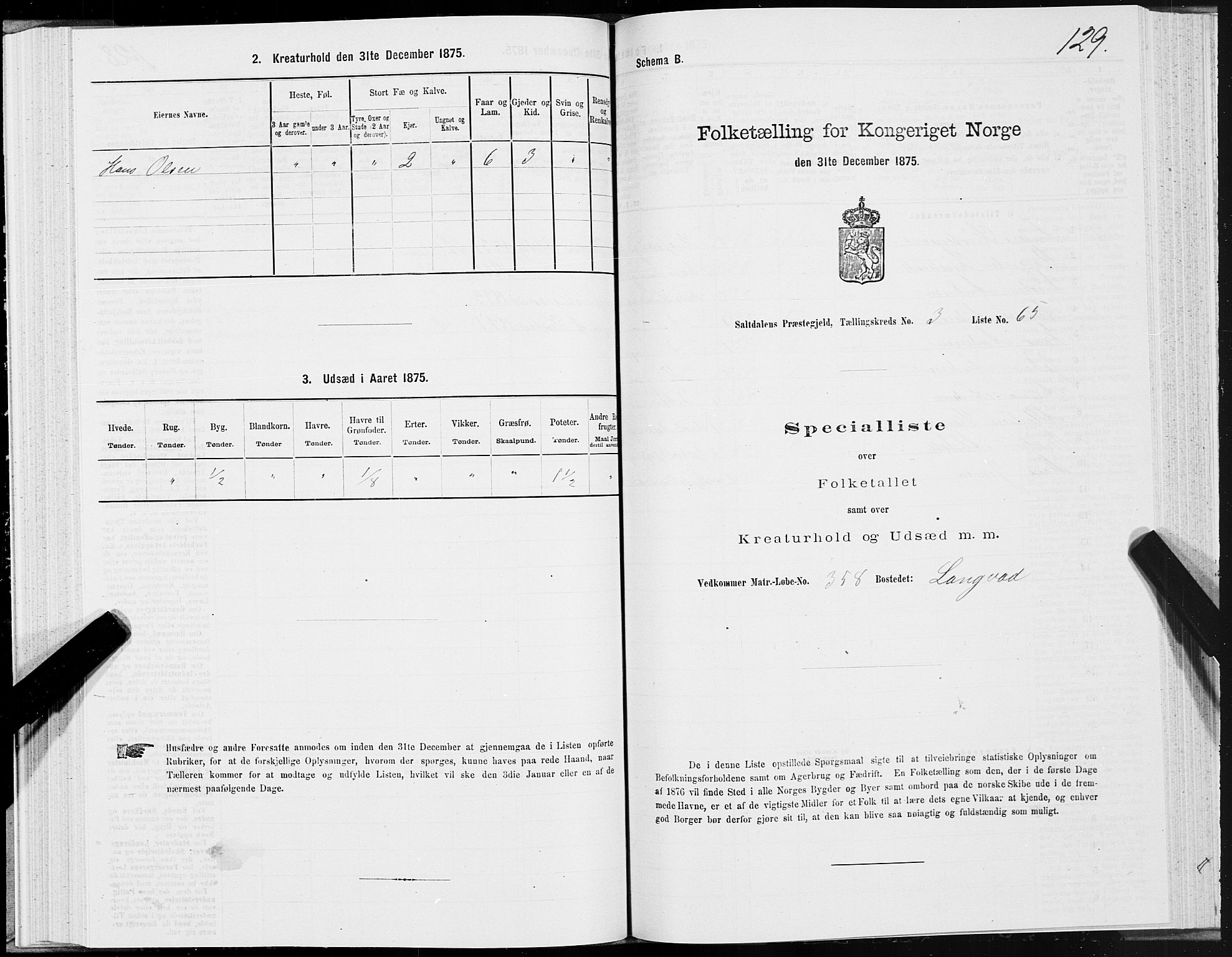 SAT, 1875 census for 1840P Saltdal, 1875, p. 2129