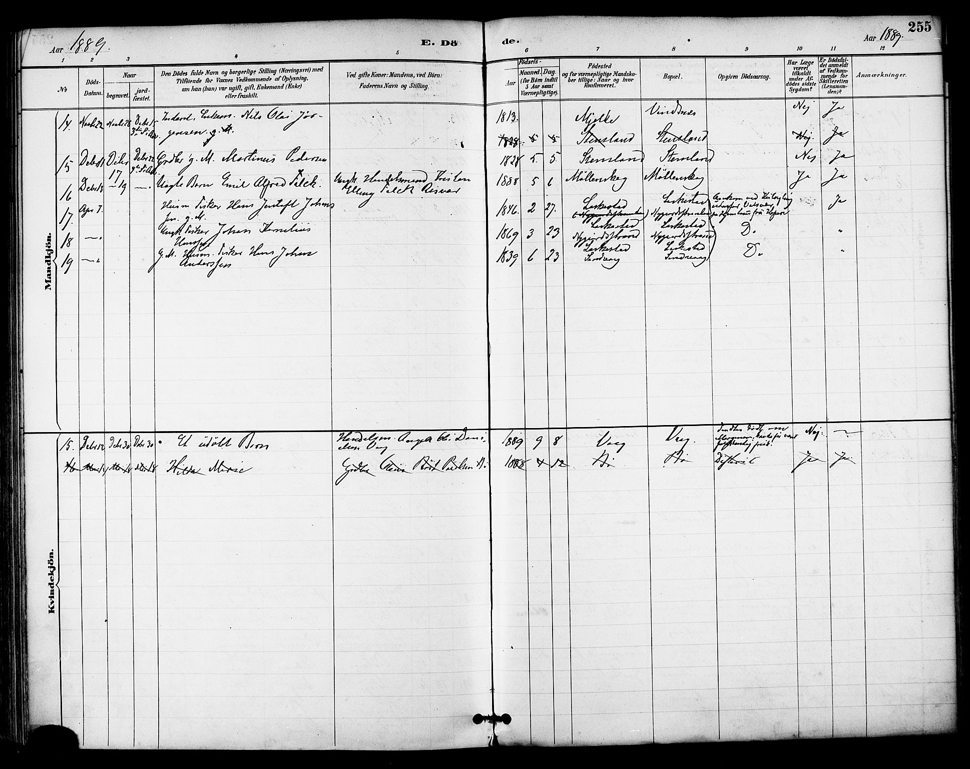 Ministerialprotokoller, klokkerbøker og fødselsregistre - Nordland, AV/SAT-A-1459/855/L0803: Parish register (official) no. 855A11, 1887-1905, p. 255