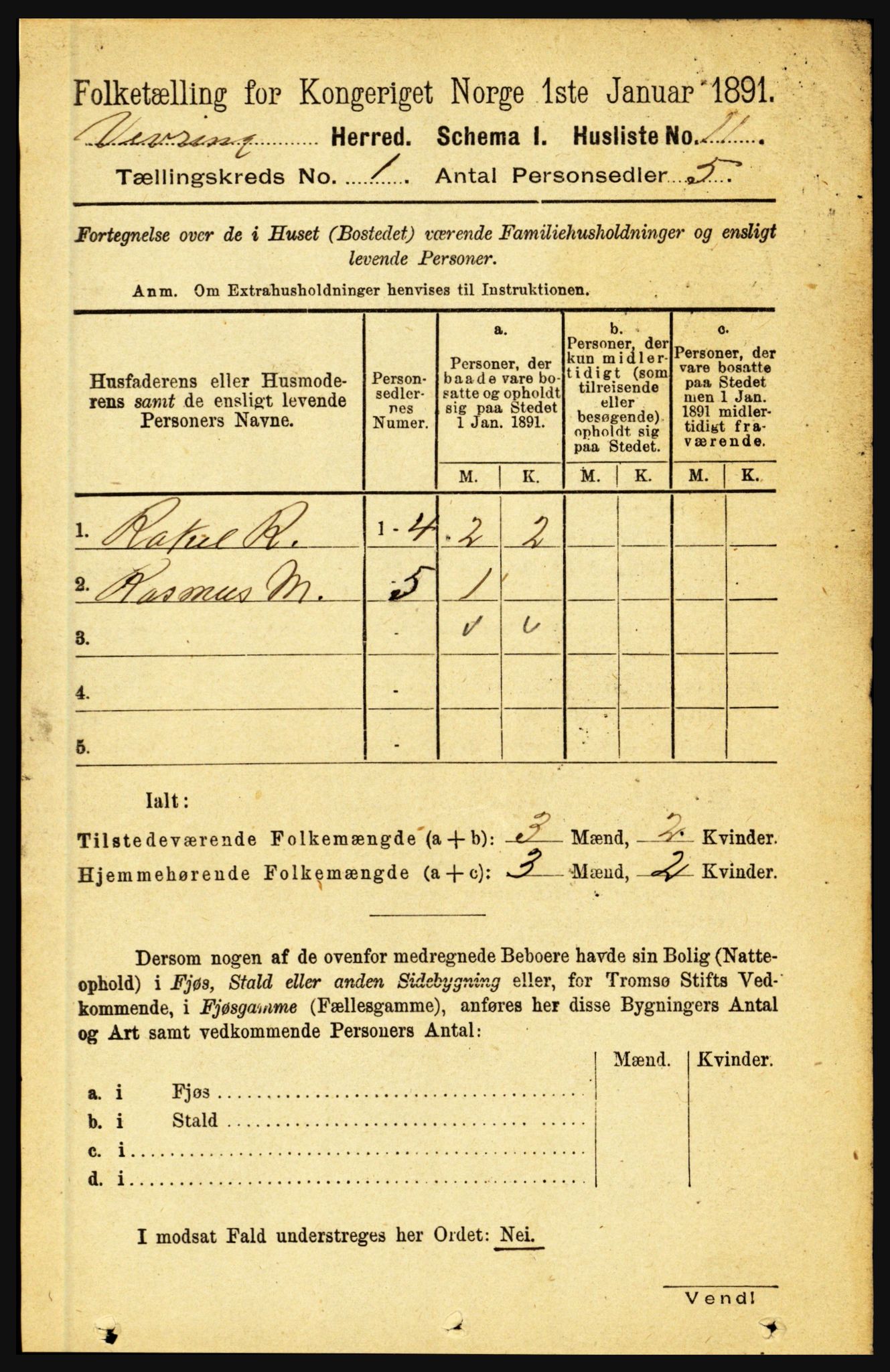 RA, 1891 census for 1434 Vevring, 1891, p. 24