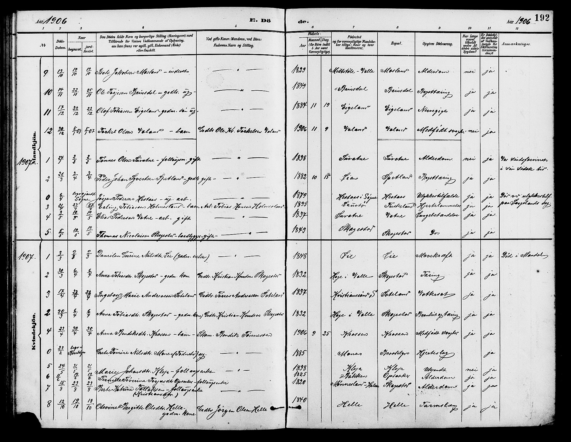 Holum sokneprestkontor, SAK/1111-0022/F/Fb/Fba/L0005: Parish register (copy) no. B 5, 1891-1909, p. 192