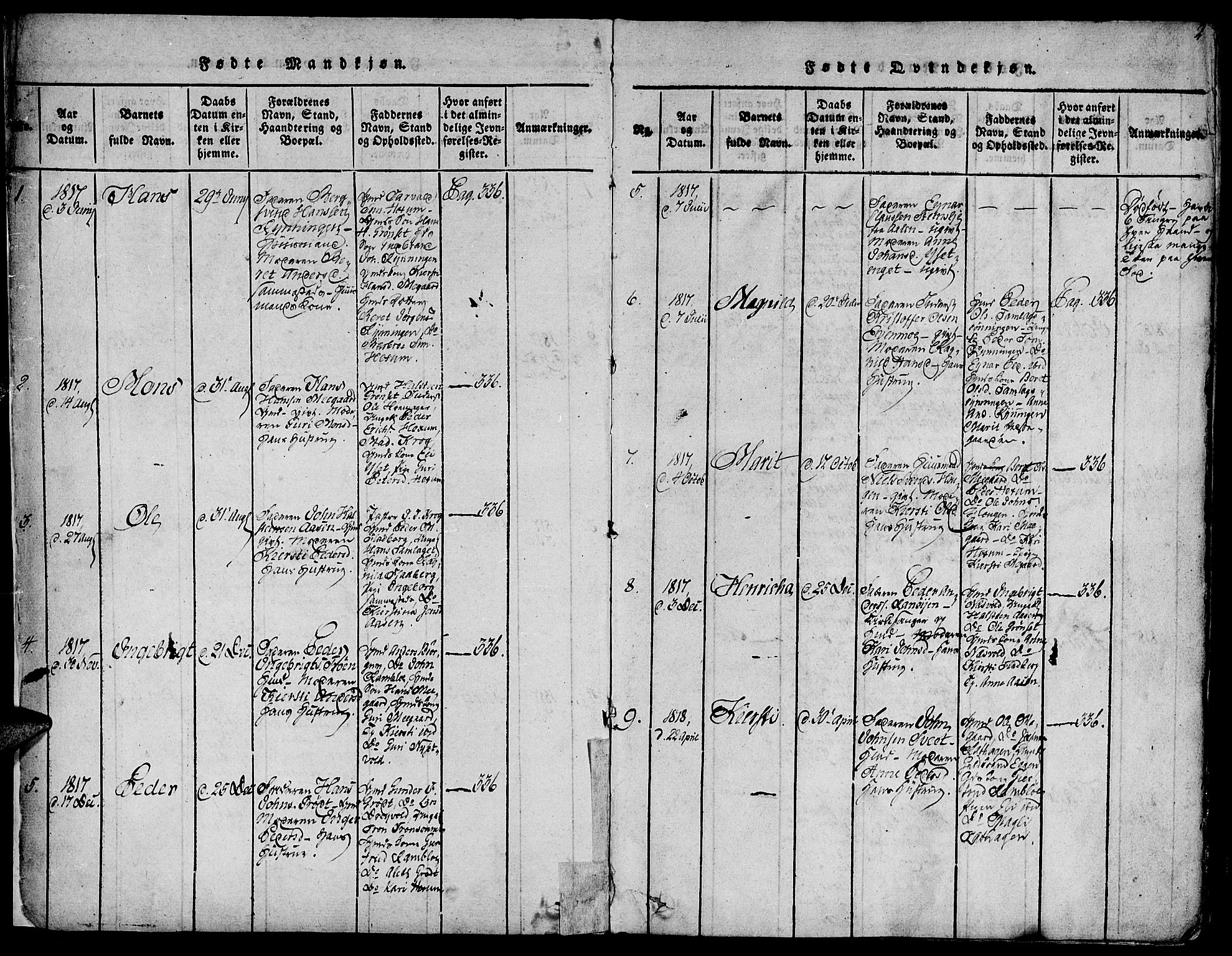 Ministerialprotokoller, klokkerbøker og fødselsregistre - Sør-Trøndelag, SAT/A-1456/685/L0954: Parish register (official) no. 685A03 /1, 1817-1829, p. 2