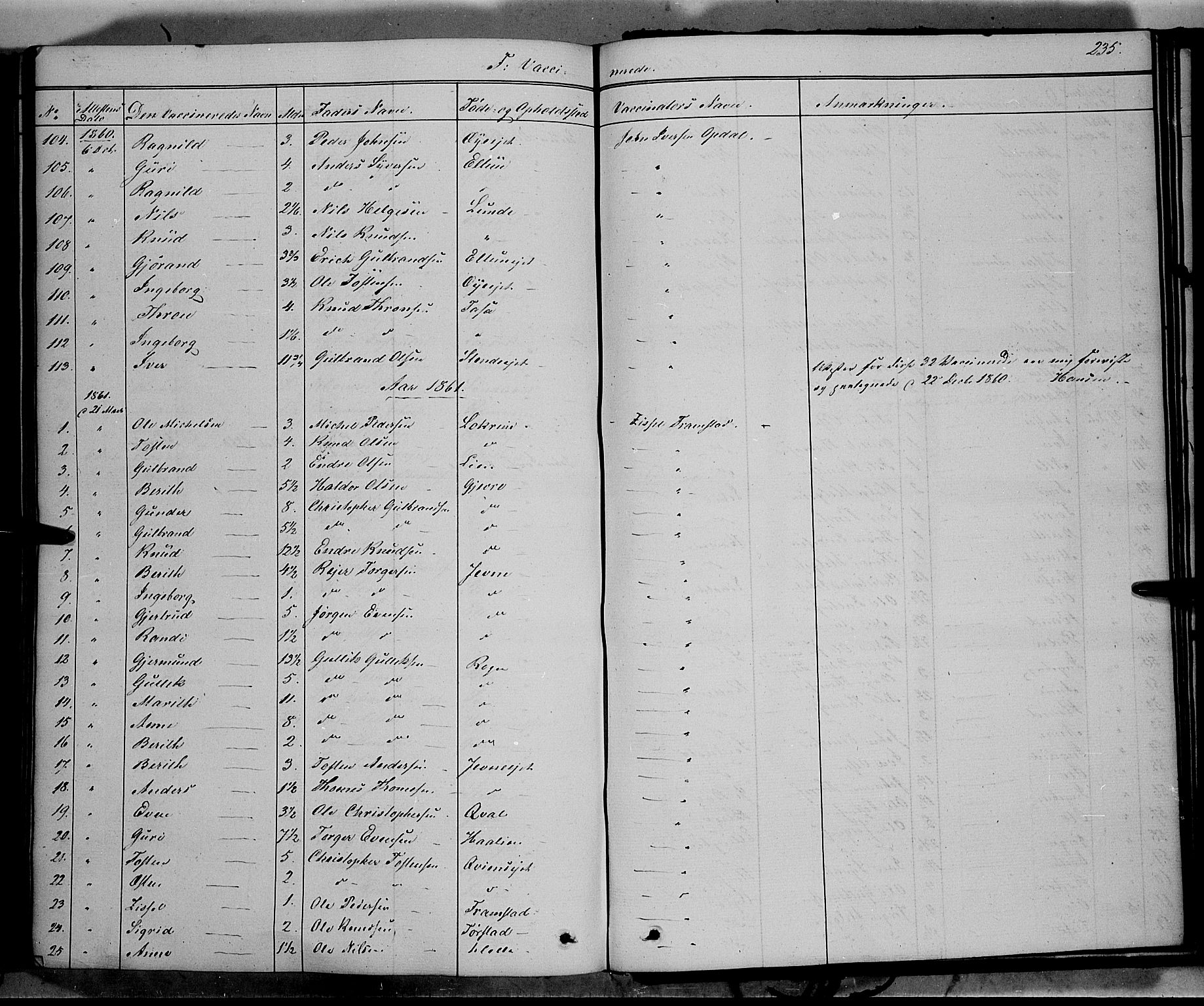 Vang prestekontor, Valdres, SAH/PREST-140/H/Ha/L0006: Parish register (official) no. 6, 1846-1864, p. 235