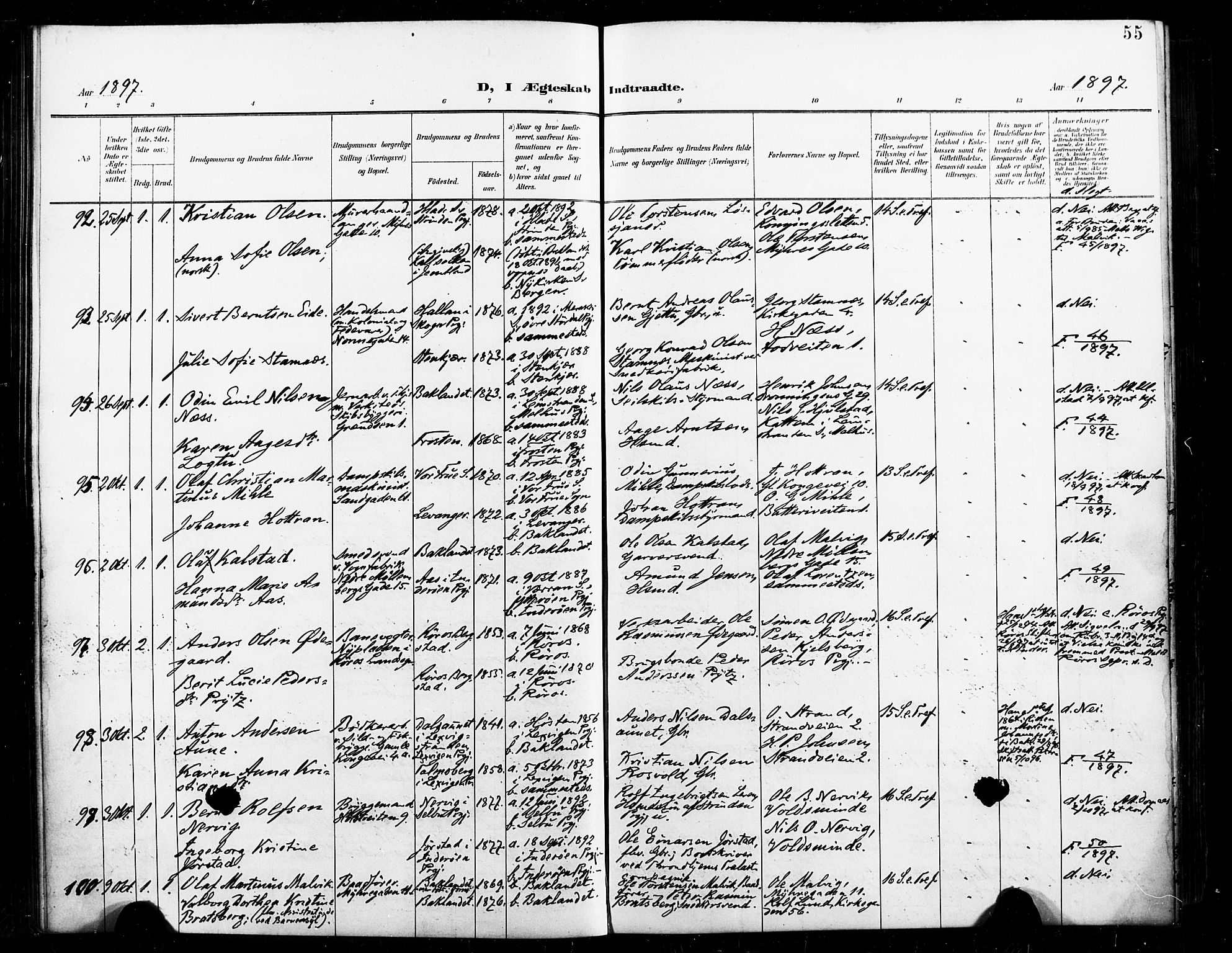 Ministerialprotokoller, klokkerbøker og fødselsregistre - Sør-Trøndelag, AV/SAT-A-1456/604/L0198: Parish register (official) no. 604A19, 1893-1900, p. 55