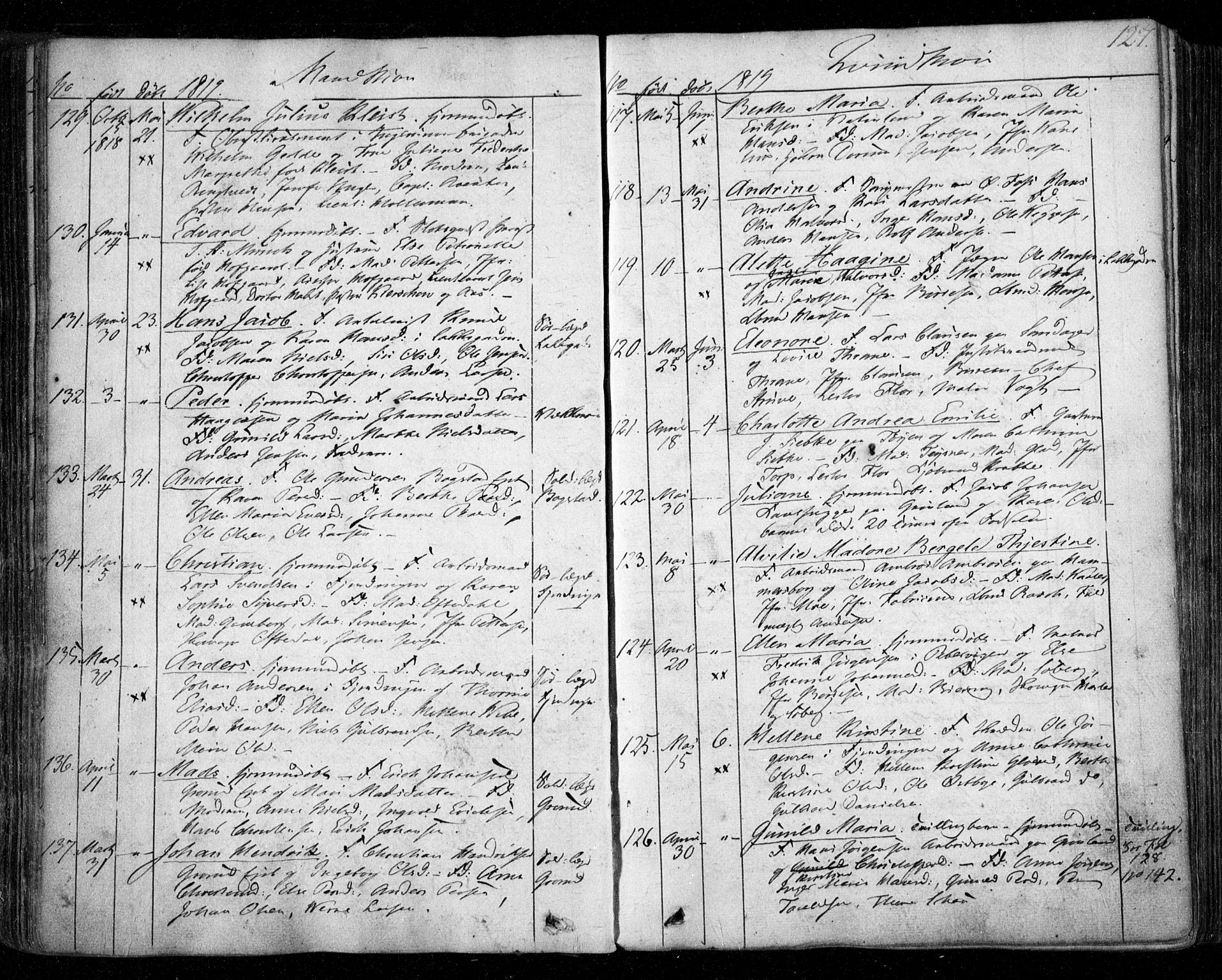 Aker prestekontor kirkebøker, AV/SAO-A-10861/F/L0011: Parish register (official) no. 11, 1810-1819, p. 127