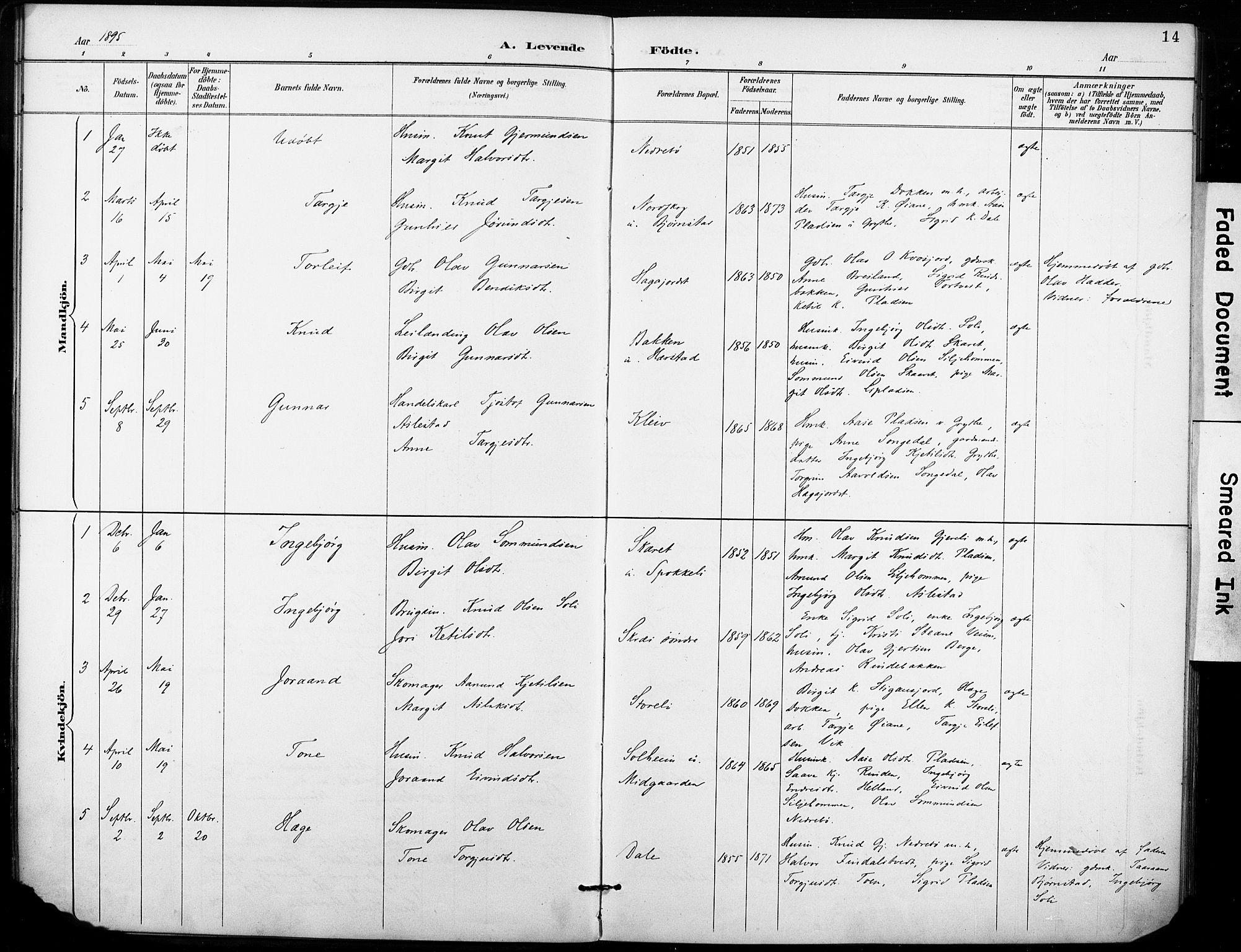 Fyresdal kirkebøker, SAKO/A-263/F/Fb/L0003: Parish register (official) no. II 3, 1887-1903, p. 14
