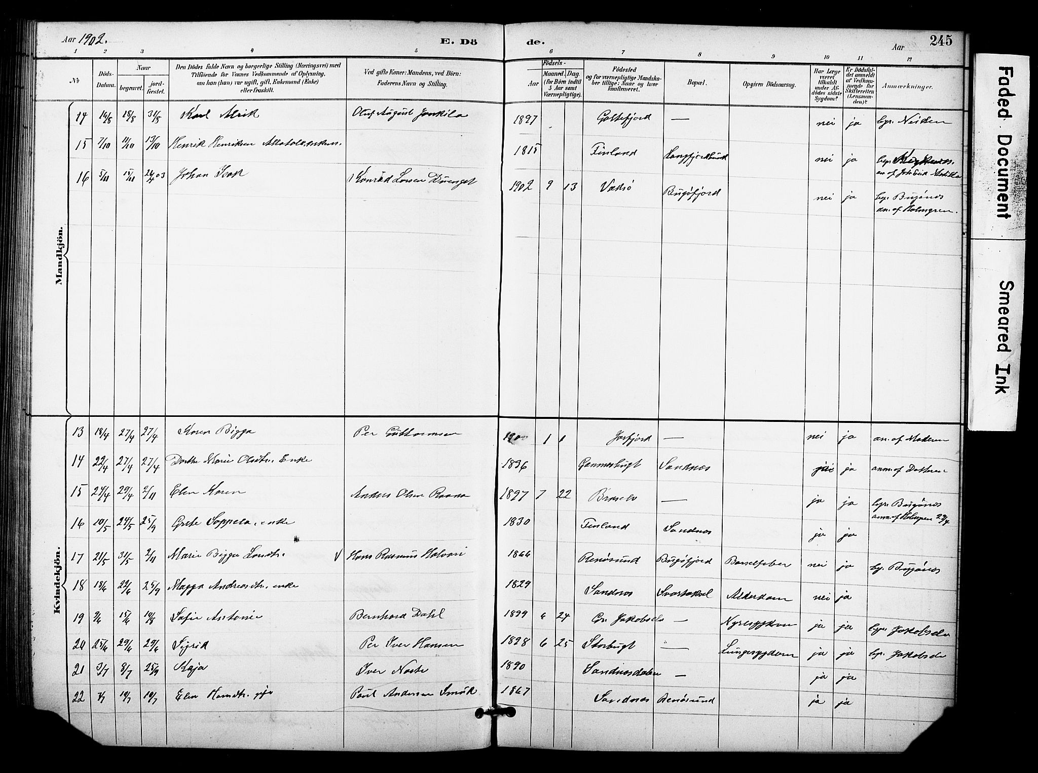 Sør-Varanger sokneprestkontor, AV/SATØ-S-1331/H/Hb/L0004klokker: Parish register (copy) no. 4, 1891-1912, p. 245