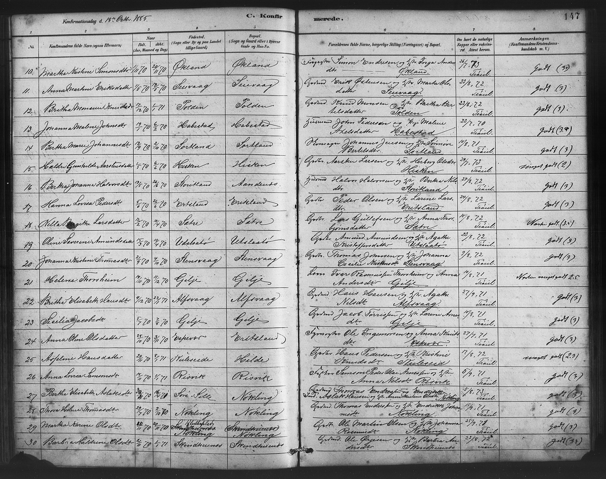 Finnås sokneprestembete, AV/SAB-A-99925/H/Ha/Haa/Haac/L0001: Parish register (official) no. C 1, 1881-1894, p. 147