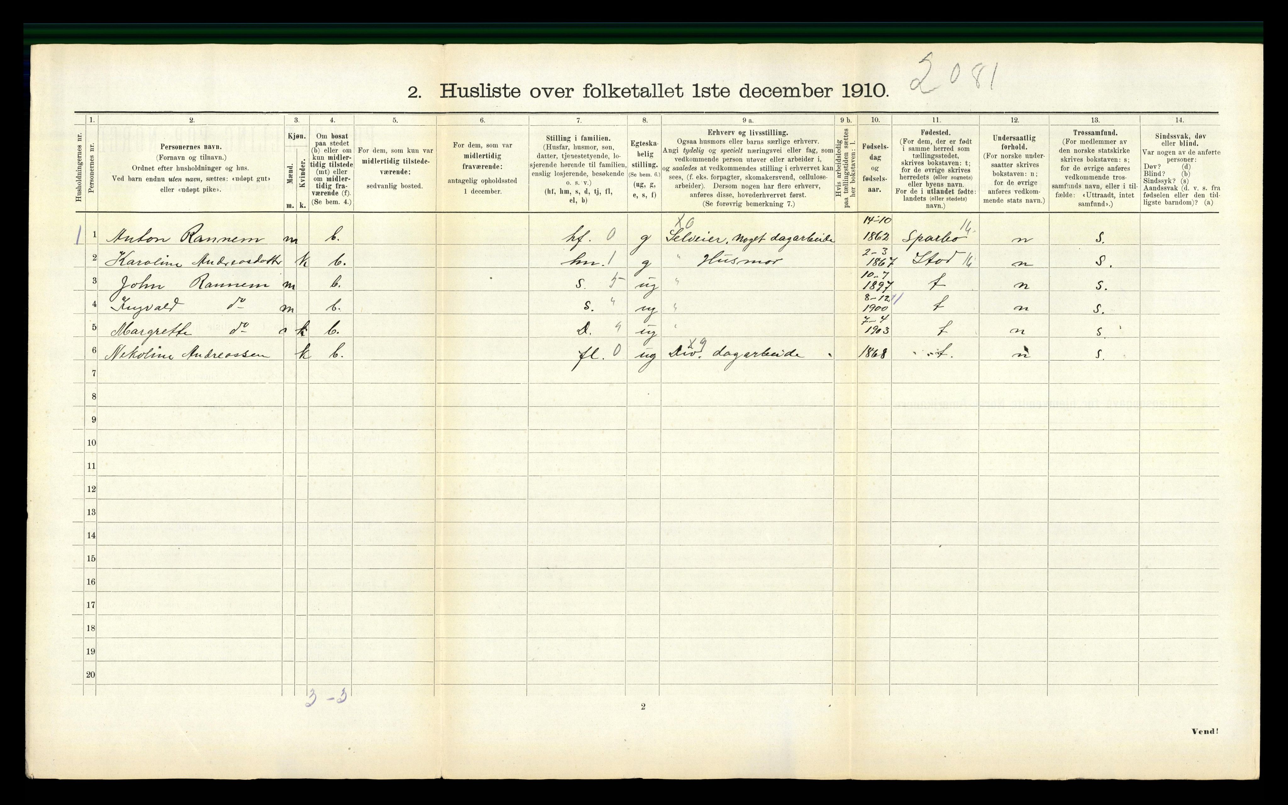 RA, 1910 census for Ogndal, 1910, p. 155