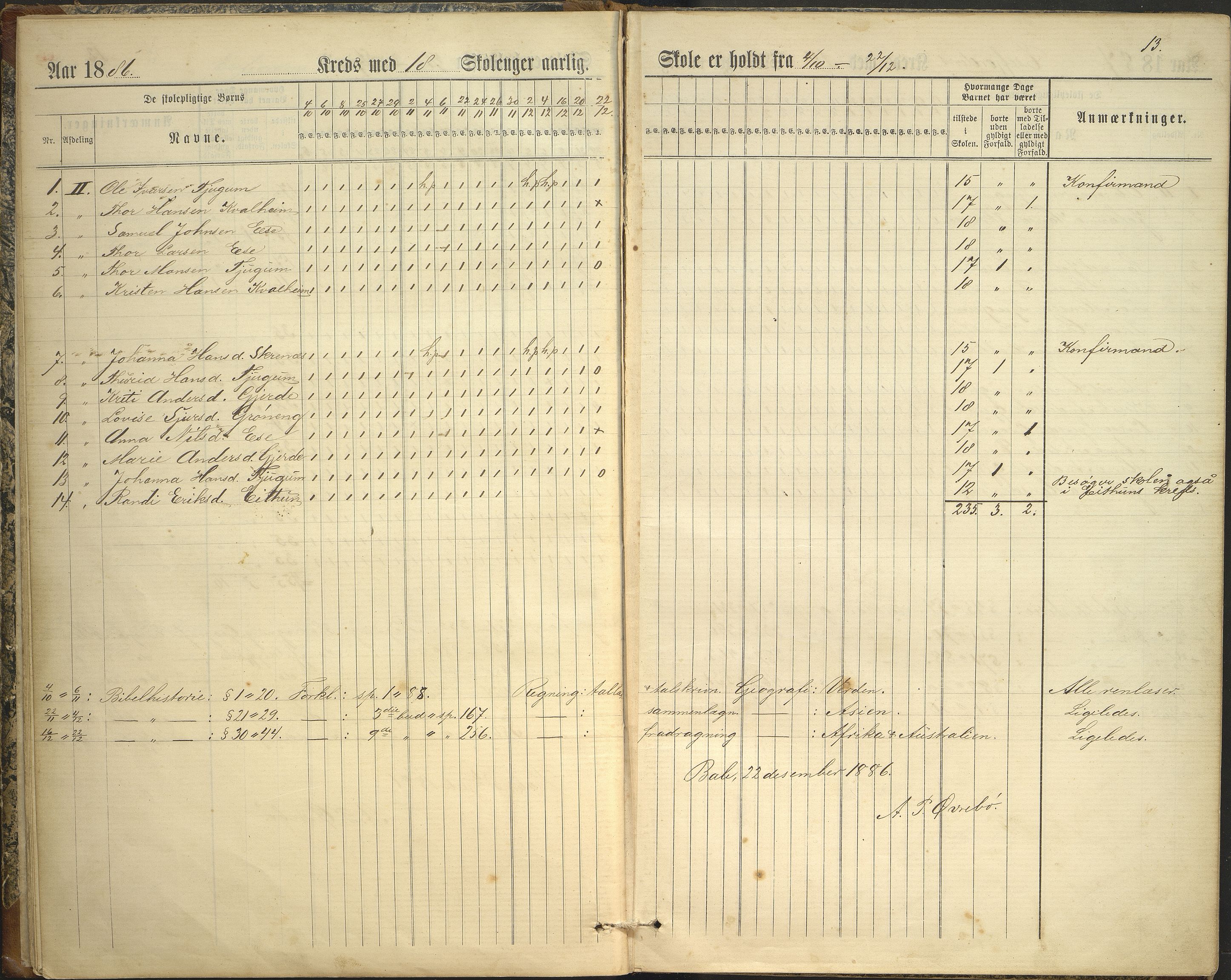 Balestrand kommune. Grøneng skule/Esefjorden skulekrins, VLFK/K-14180.520.07/543/L0001: dagbok for Esefjorden skulekrins, 1882-1905, p. 13