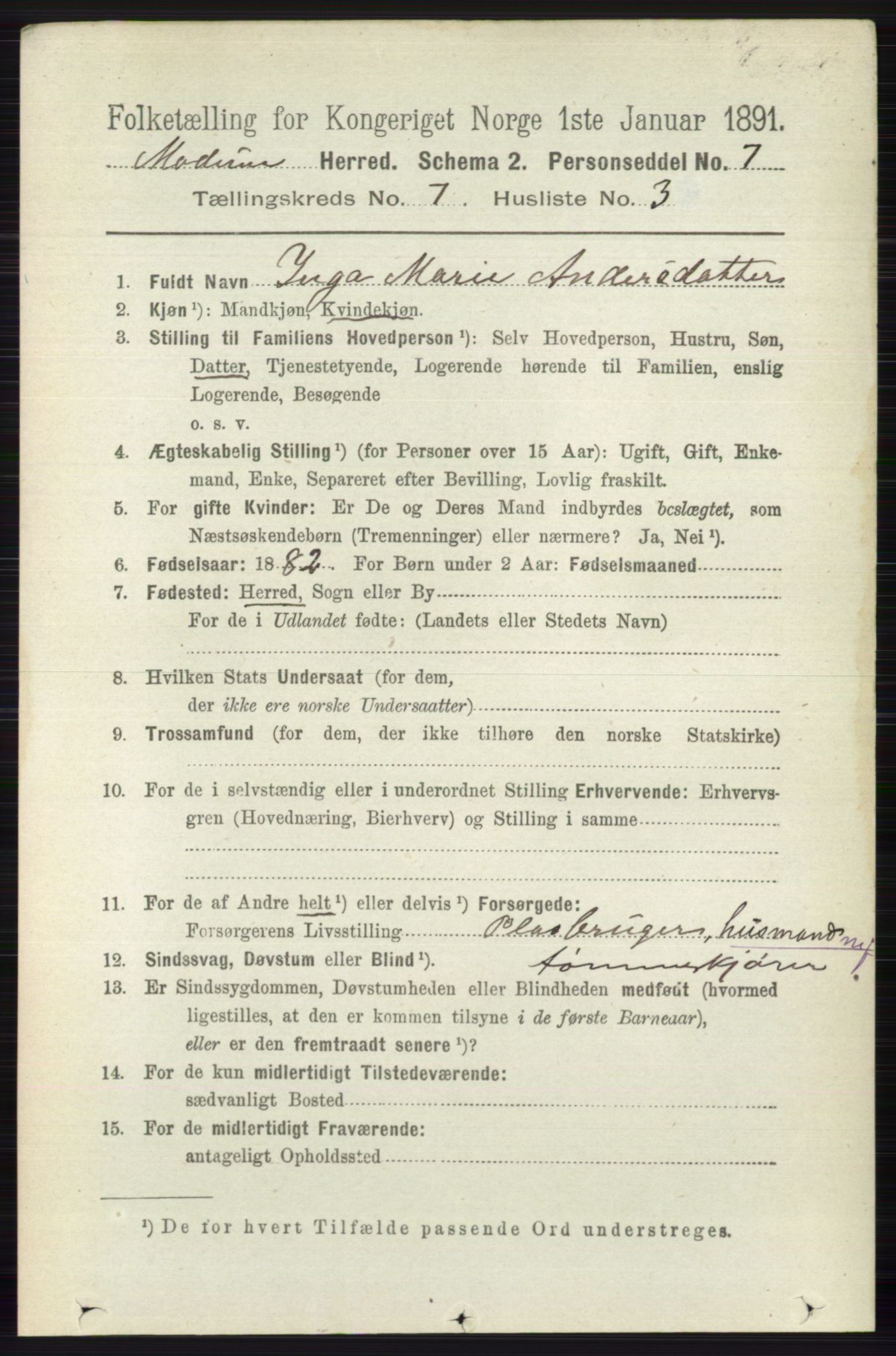 RA, 1891 census for 0623 Modum, 1891, p. 2746