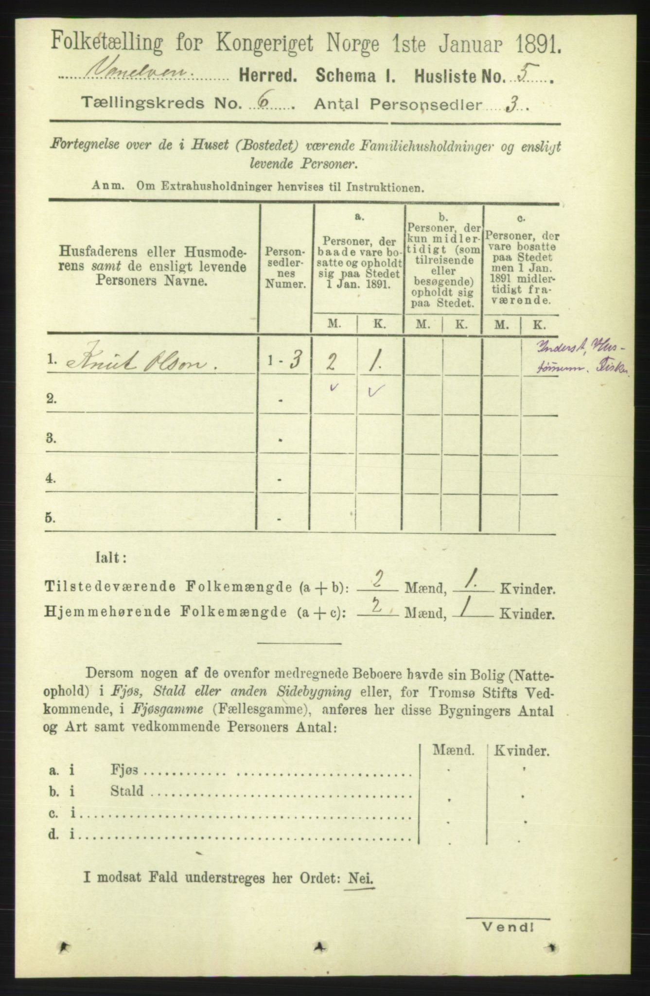 RA, 1891 census for 1511 Vanylven, 1891, p. 2619