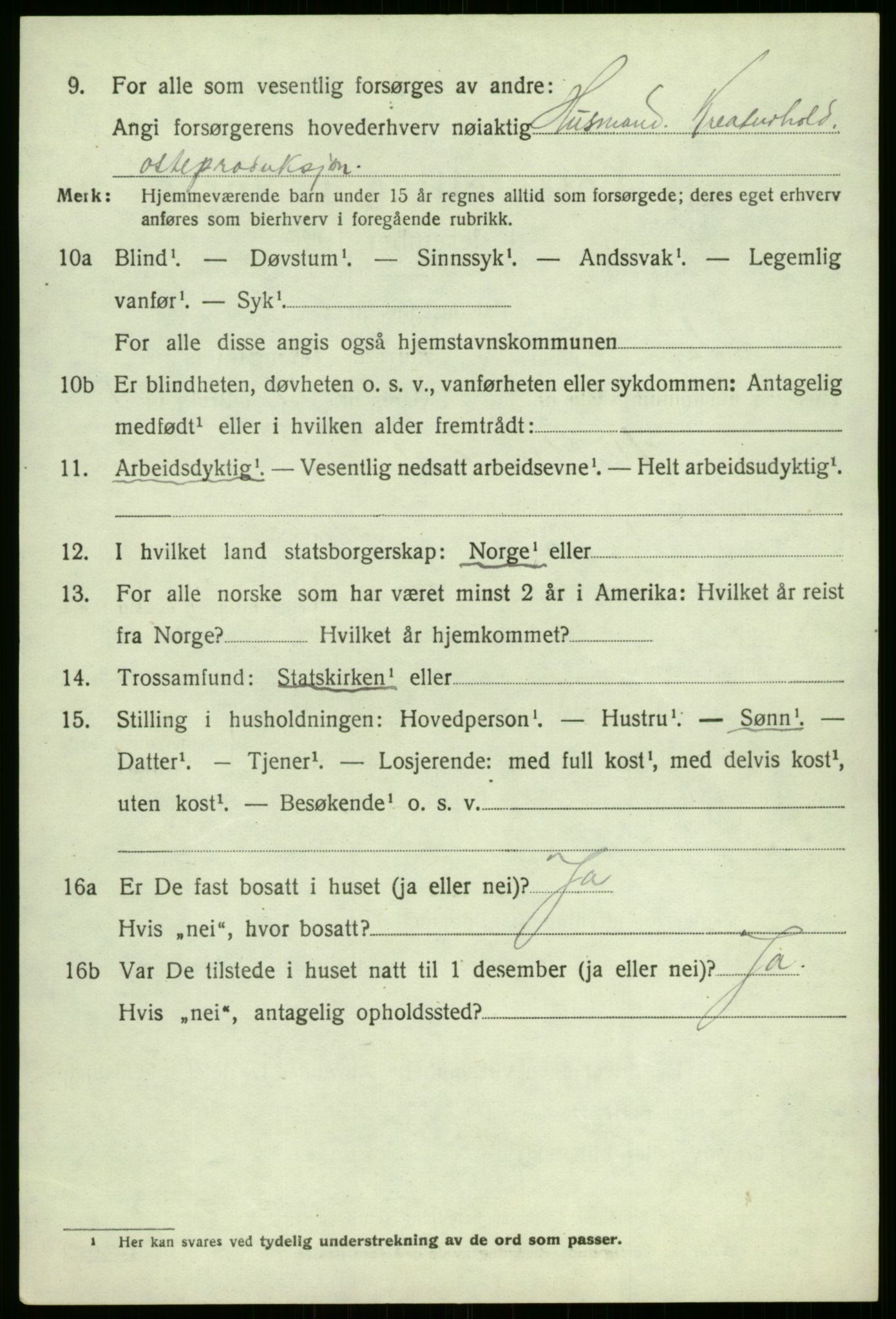 SAB, 1920 census for Årdal, 1920, p. 2966