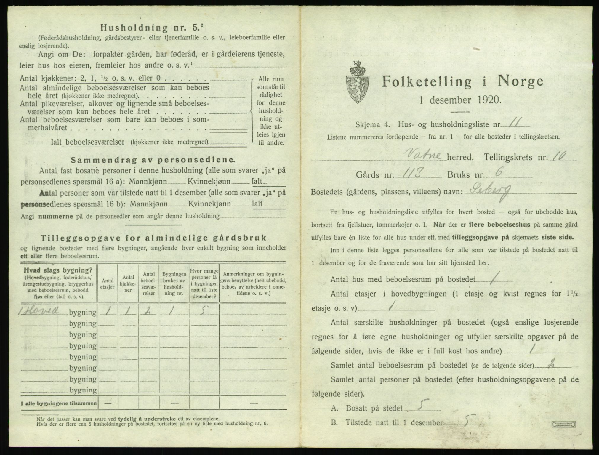SAT, 1920 census for Vatne, 1920, p. 560
