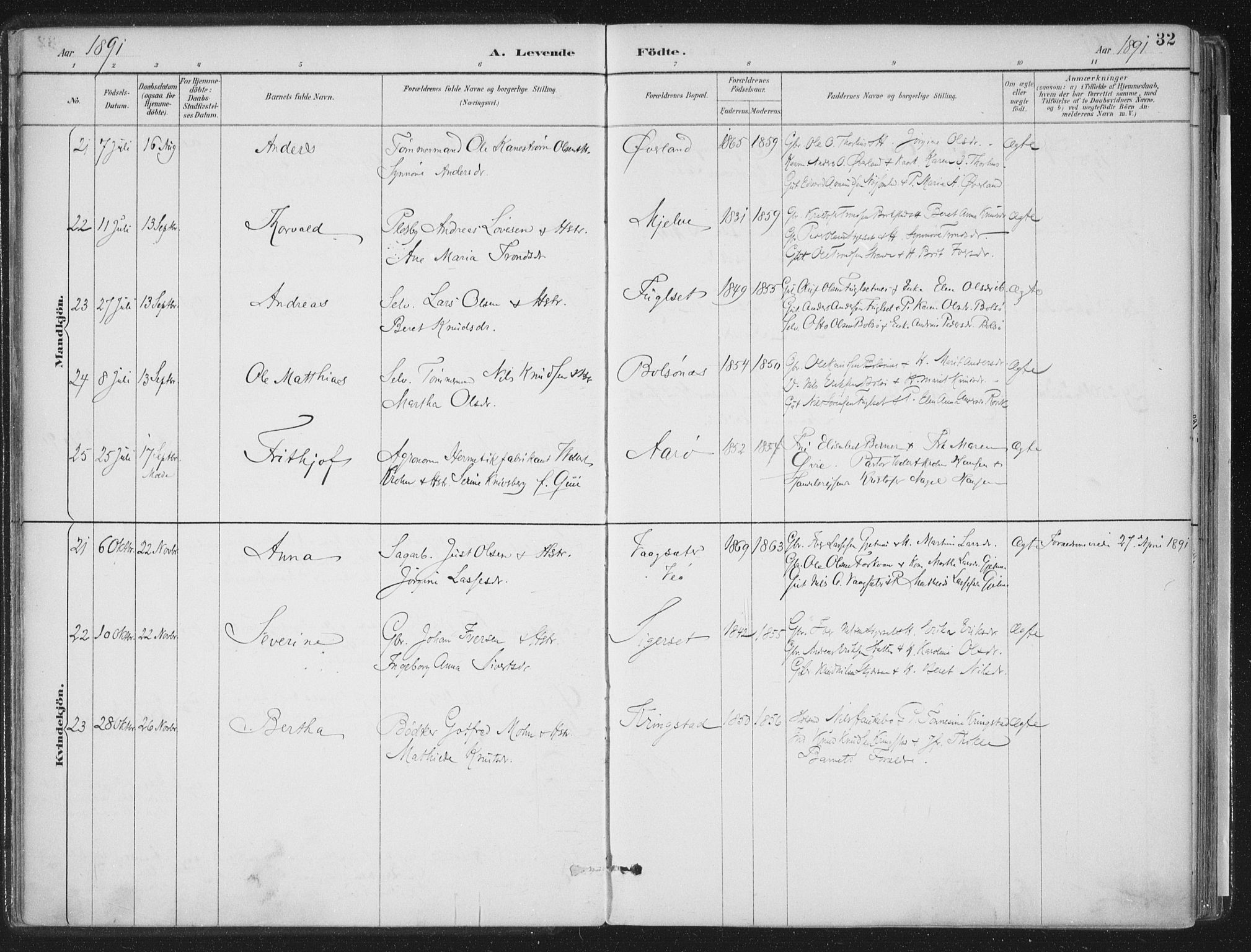 Ministerialprotokoller, klokkerbøker og fødselsregistre - Møre og Romsdal, SAT/A-1454/555/L0658: Parish register (official) no. 555A09, 1887-1917, p. 32