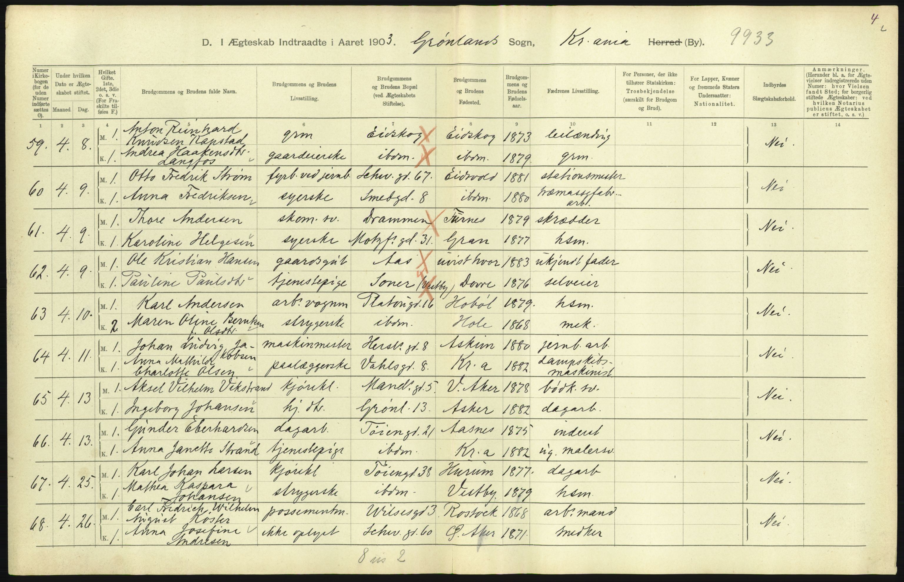 Statistisk sentralbyrå, Sosiodemografiske emner, Befolkning, AV/RA-S-2228/D/Df/Dfa/Dfaa/L0004: Kristiania: Gifte, døde, 1903, p. 453