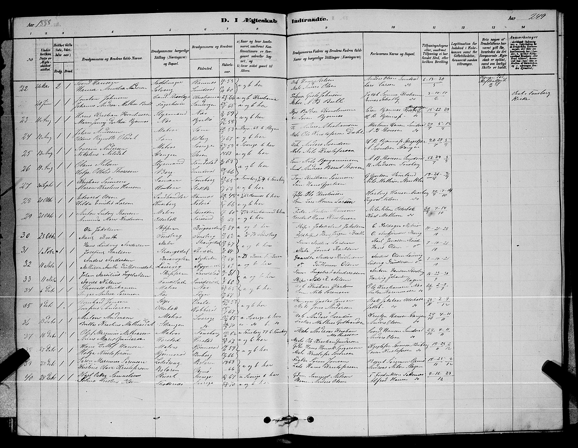 Nøtterøy kirkebøker, SAKO/A-354/G/Ga/L0003: Parish register (copy) no. I 3, 1878-1893, p. 249