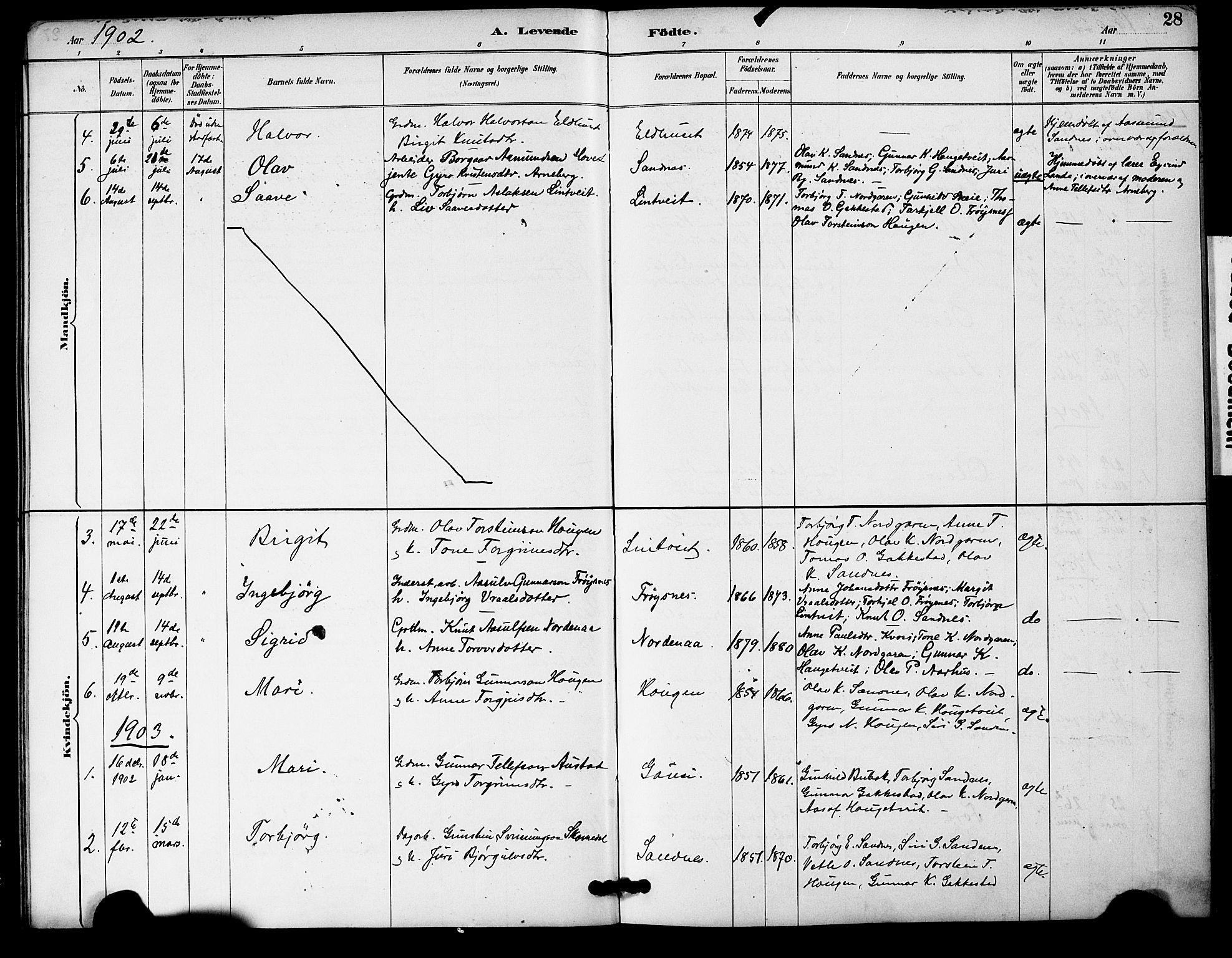 Bygland sokneprestkontor, AV/SAK-1111-0006/F/Fa/Fac/L0001: Parish register (official) no. A 1, 1885-1909, p. 28