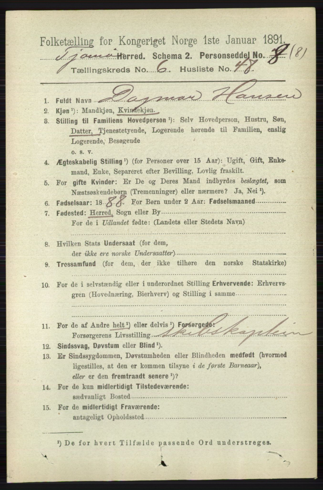 RA, 1891 census for 0723 Tjøme, 1891, p. 2408