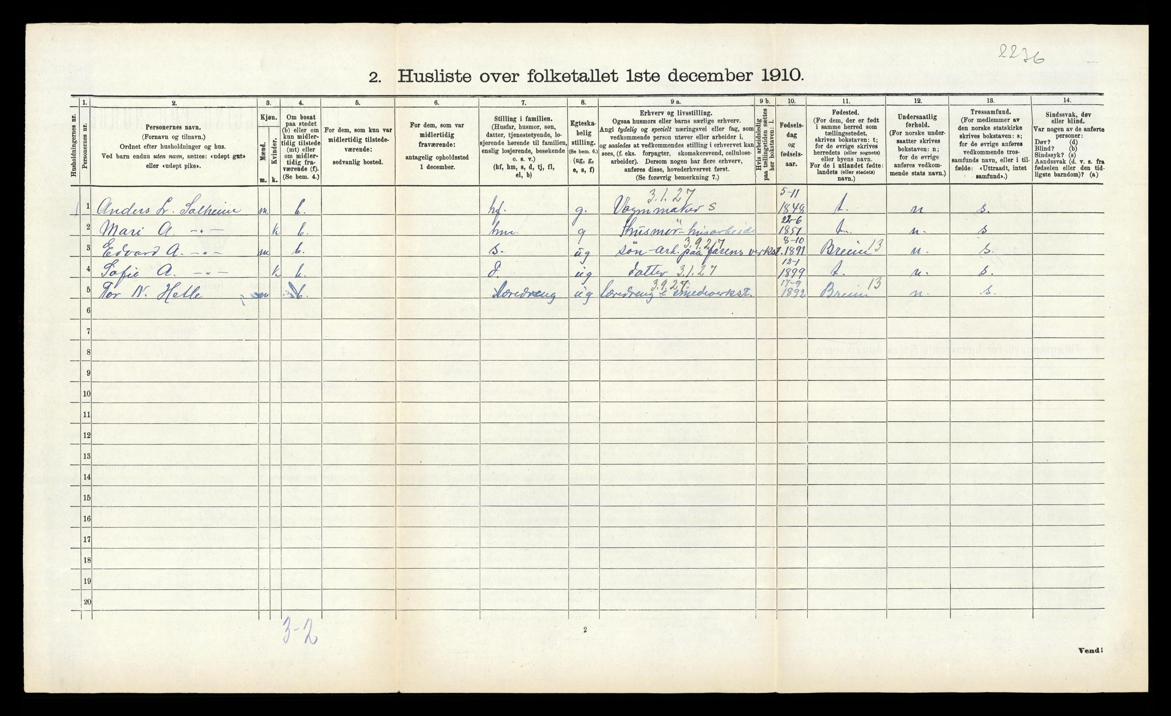 RA, 1910 census for Gloppen, 1910, p. 915